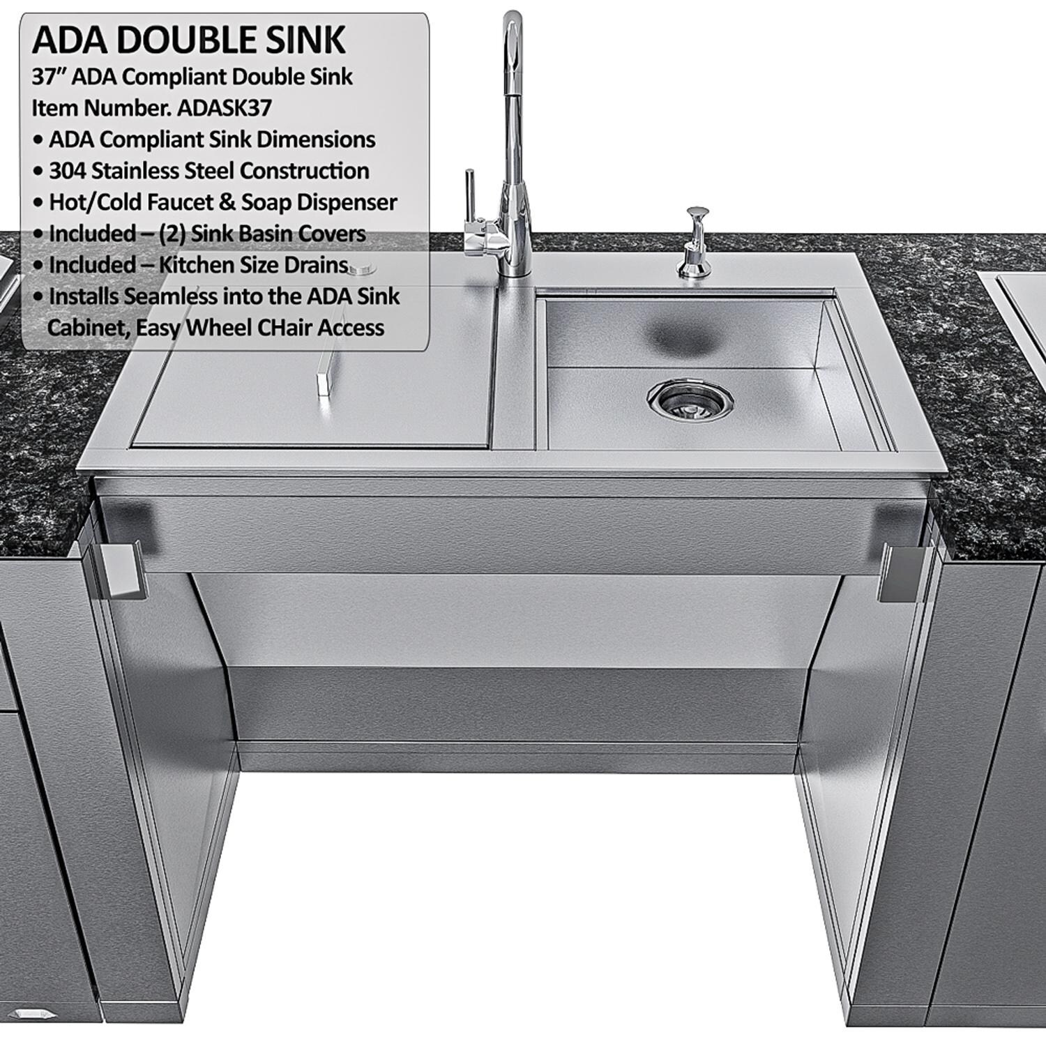Sunstone Grills SCPSUMMIT10-LP Summit 10 Ft Outdoor Kitchen Island w/ Propane Grill & Side Burner, Sink, Door & Drawer - ADA Double Sink - Detail thumbnail
