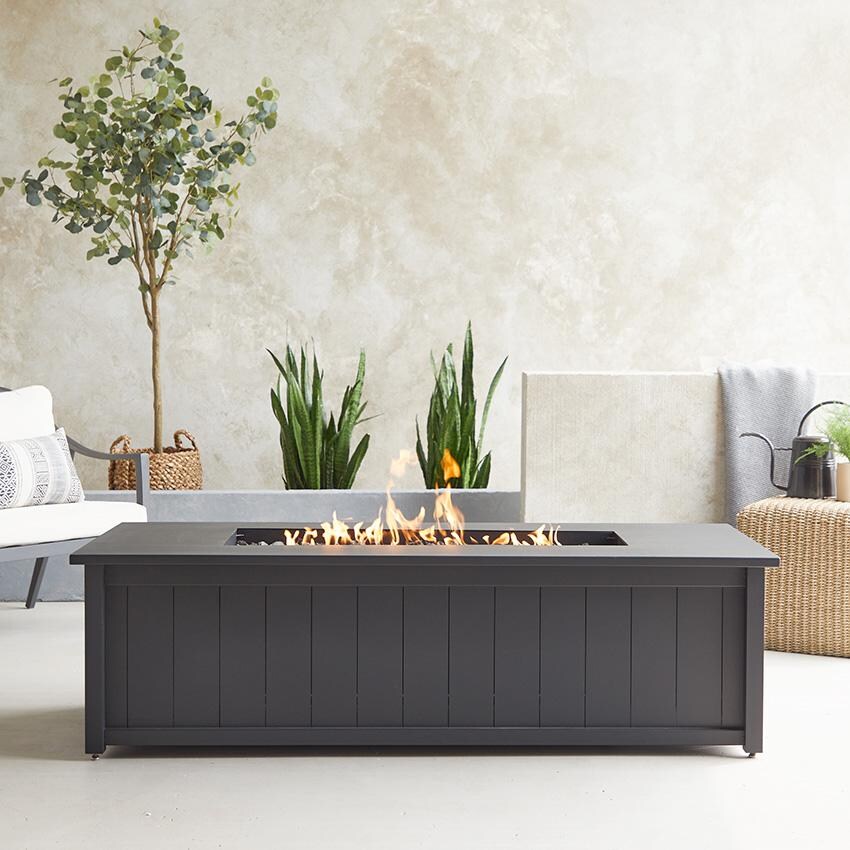 Landon Bay 70 Inch Rectangular Aluminum Propane Fire Pit Table in Black by Lakeview Outdoor Designs