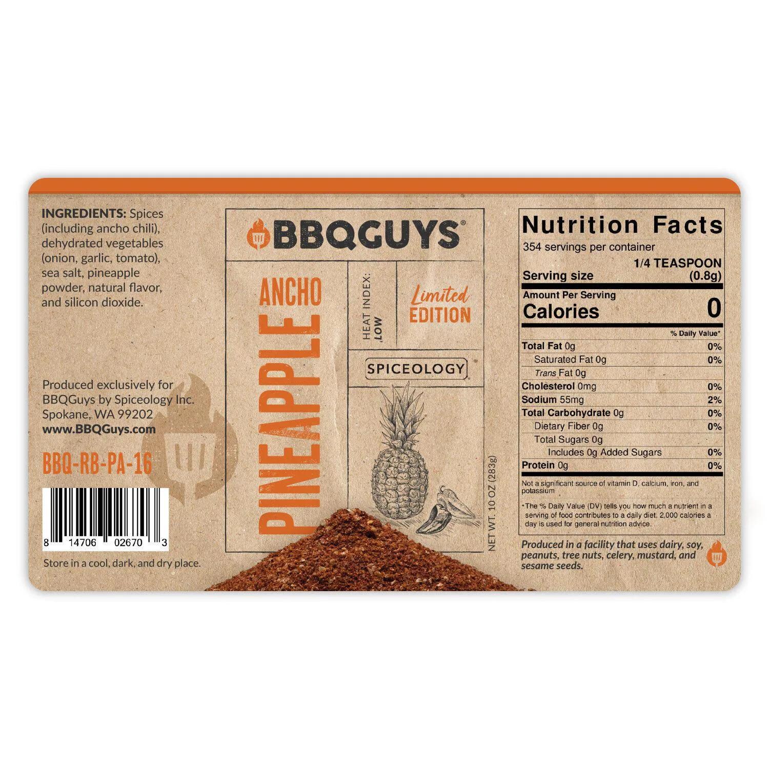 BBQGuys Signature x Spiceology Complete Collection Rub Variety Pack - Pineapple Ancho Rub Nutrition Label thumbnail