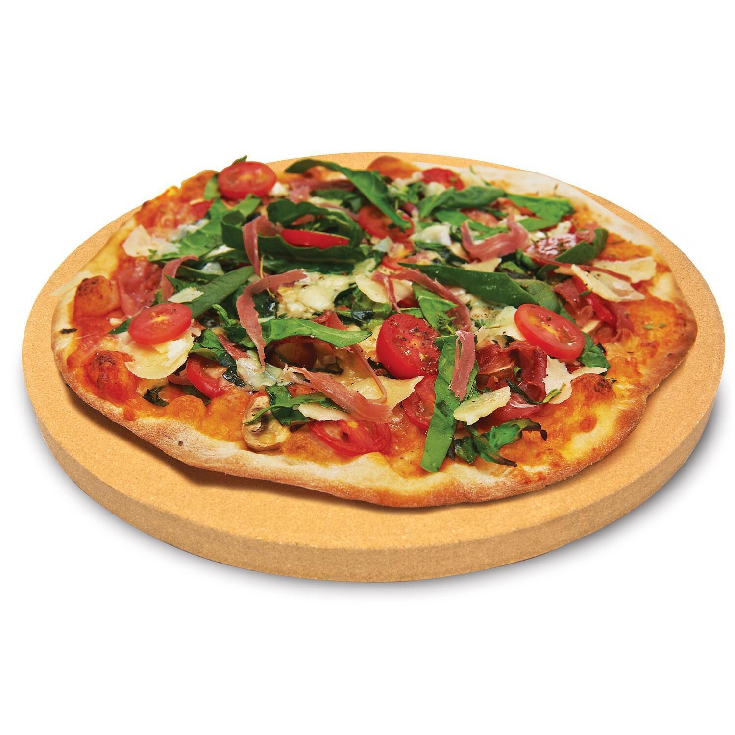 Broil King 69814 15 Inch Grilling Stone - Baked Pizza on Stone - Angled - White Background thumbnail