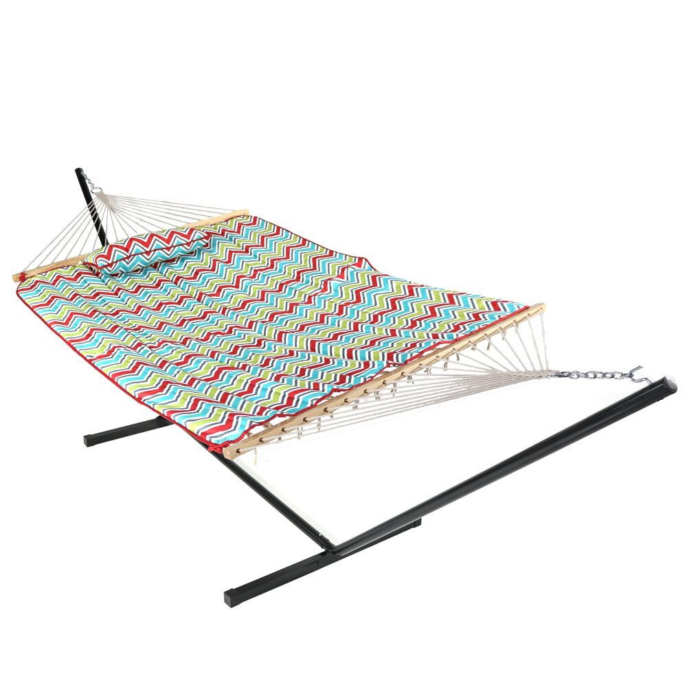 Sunnydaze Decor Rope Hammock w/ Stand, Pad, & Pillow - Multi-Color Chevron - DL-CMCRH-COMBO image