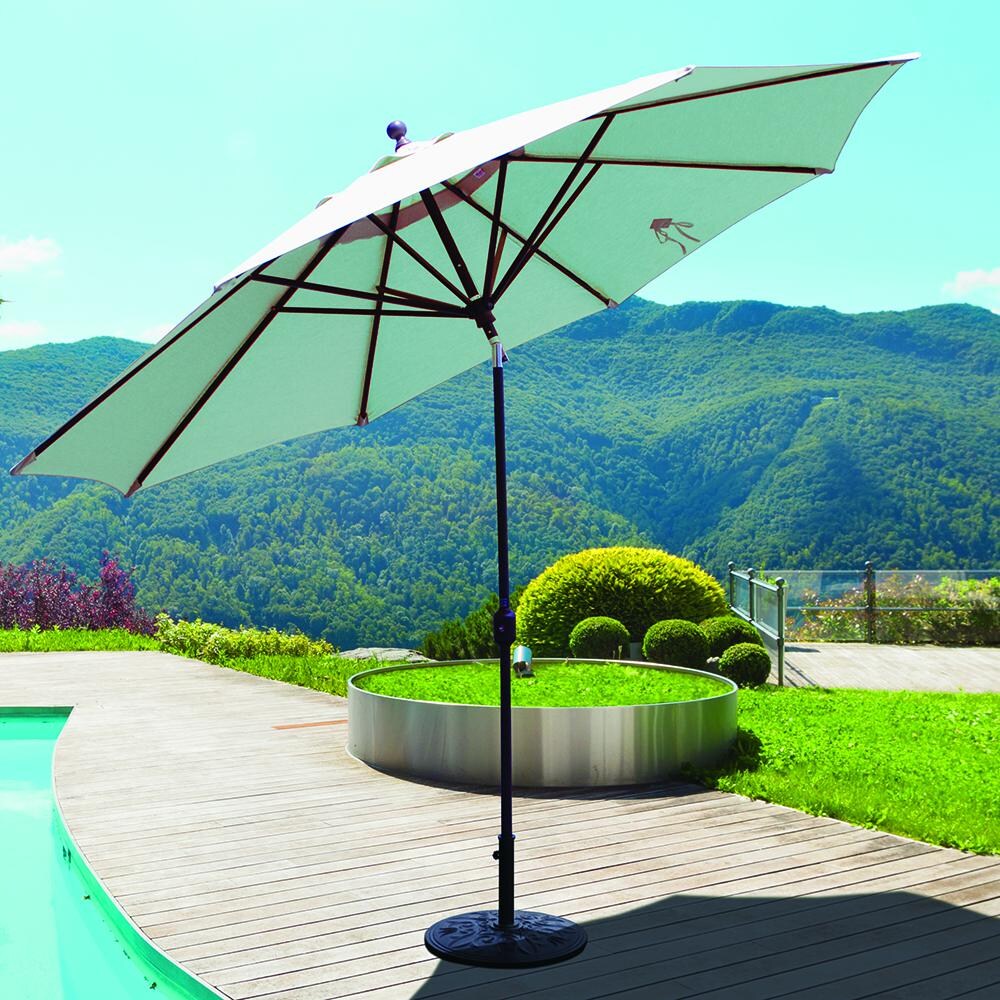 Galtech 11 Ft. Octagonal Patio Umbrella W/ Crank Lift - Lifestyle View - Shown In Antique Bronze Finish W/ Antique Beige Sunbrella Fabric (Umbrella Base Not Included) thumbnail