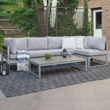 Boardwalk 4 Piece Aluminum Patio Sectional Set W/ Gray Cushions By Walker Edison