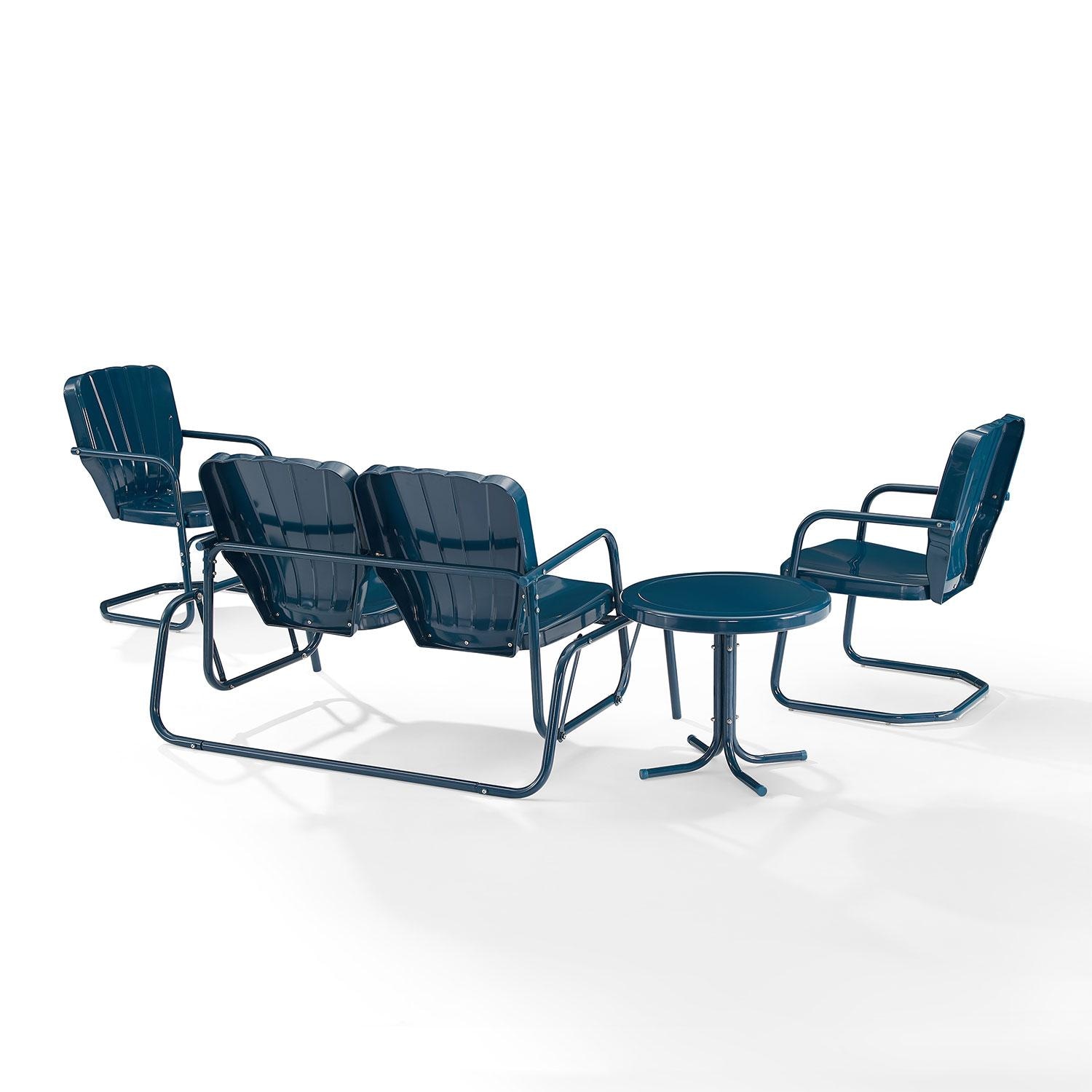 Ultimate Patio UP-32255NV 4Pc Retro Outdoor Loveseat Glider Patio Set in Navy Gloss - Rear - White Background thumbnail