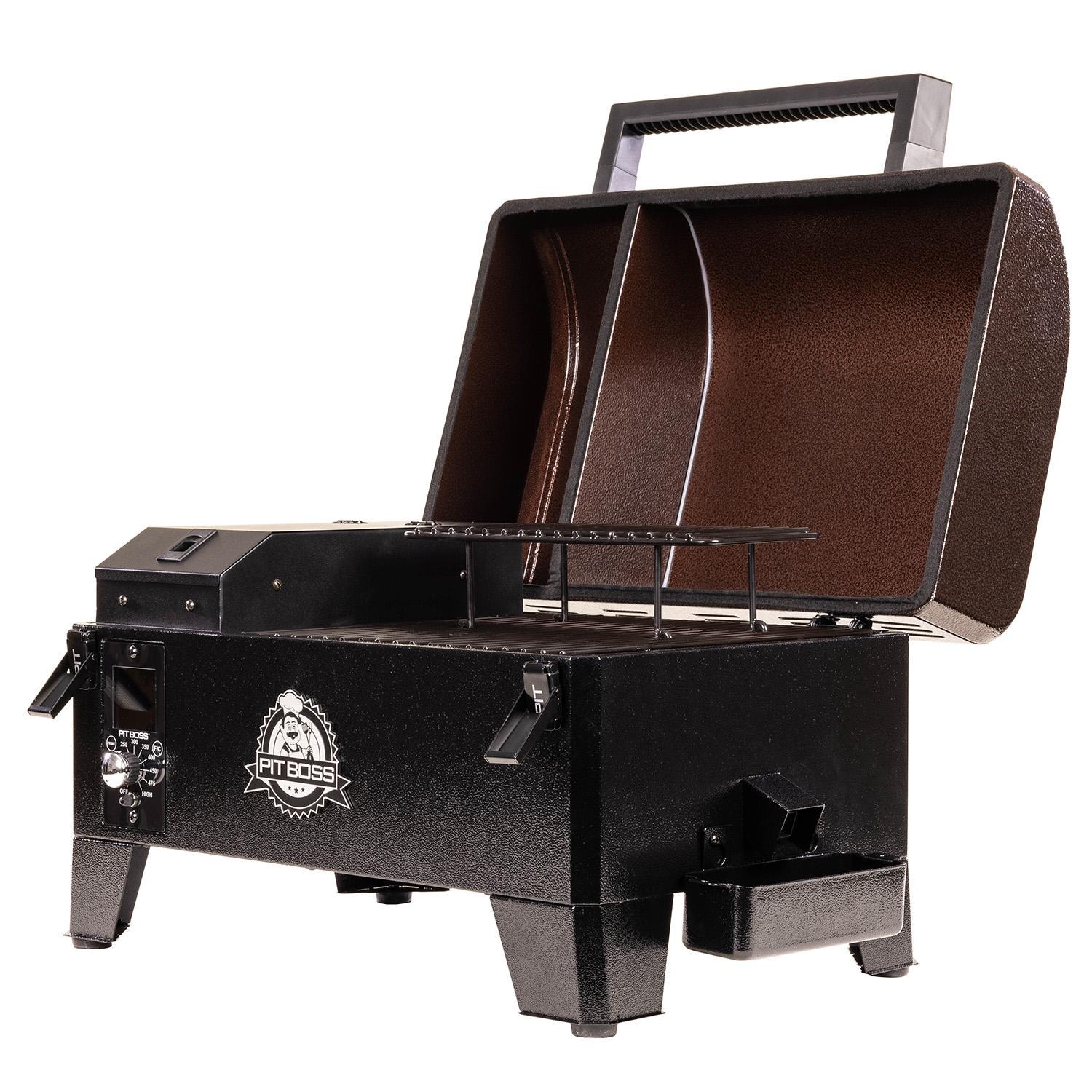 Pit Boss 10697 Mahogany 150PPS Tabletop Pellet Grill - Right Side View Open thumbnail