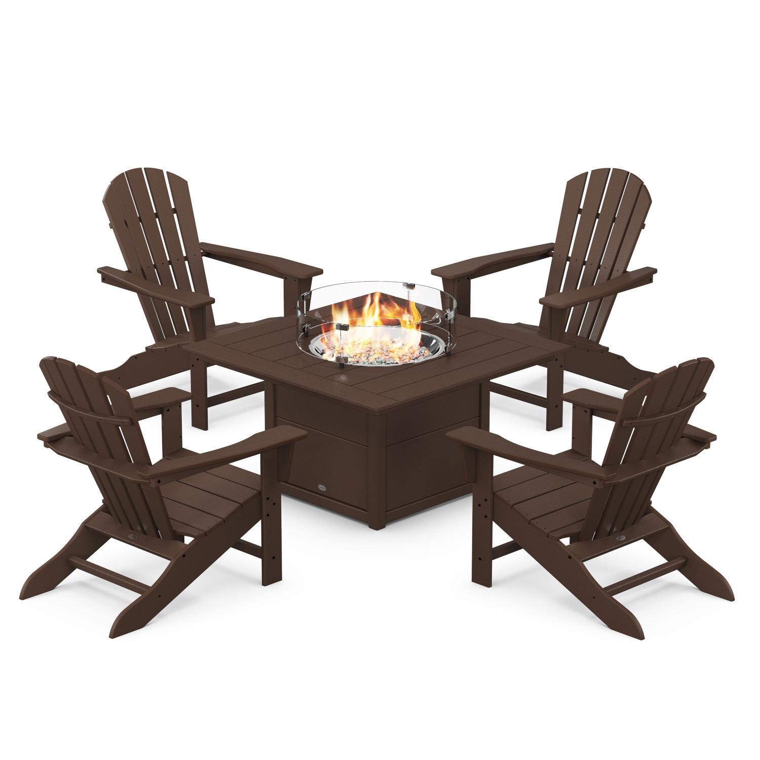 Palm Coast 5 Pc Recycled Plastic Fire Pit Seating Set in Mahogany by POLYWOOD