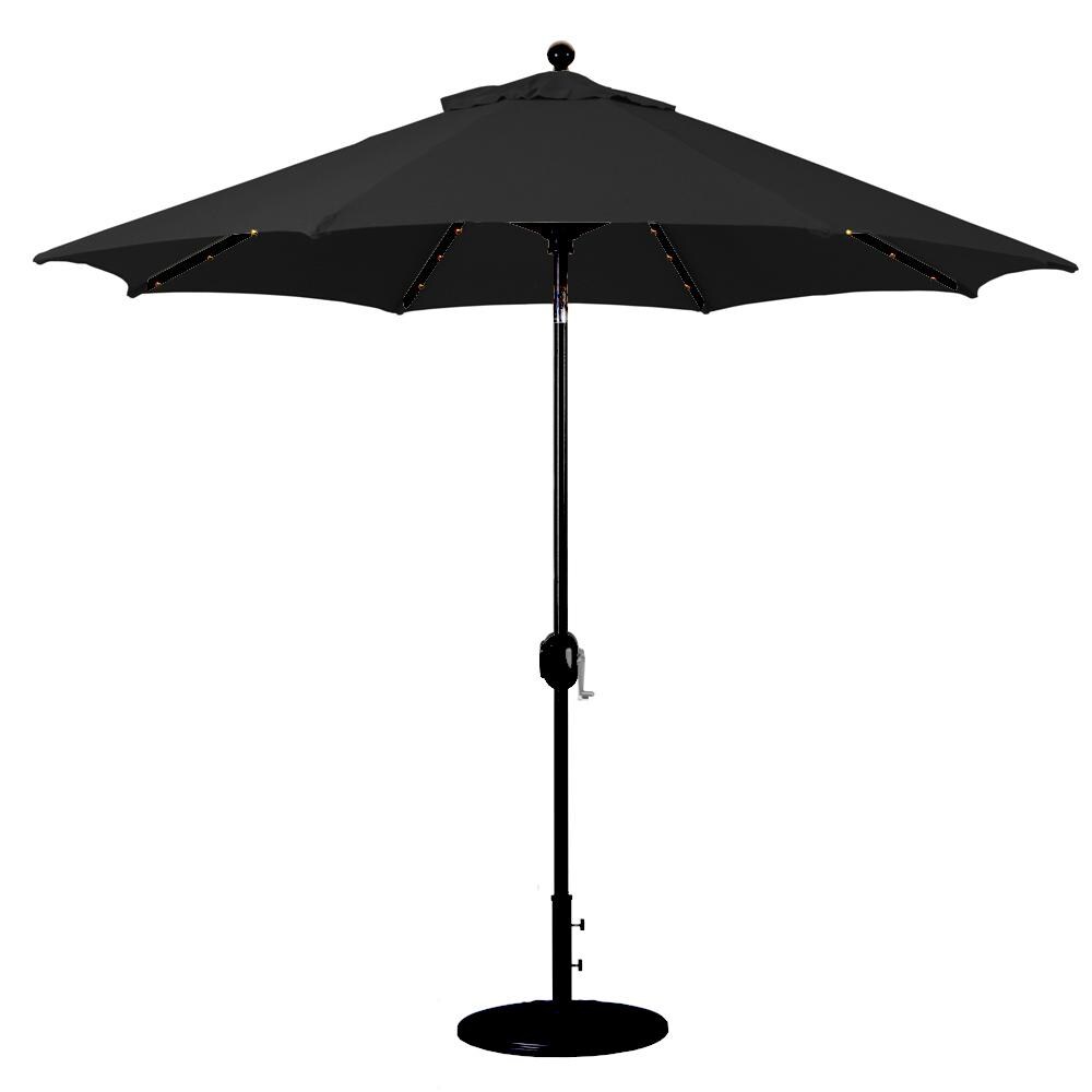 Galtech 9 Ft. Lighted LED Octagonal Aluminum Patio Market Umbrella W/ Crank Lift And Auto Tilt - Black Frame W/ Sunbrella Canvas Black Canopy