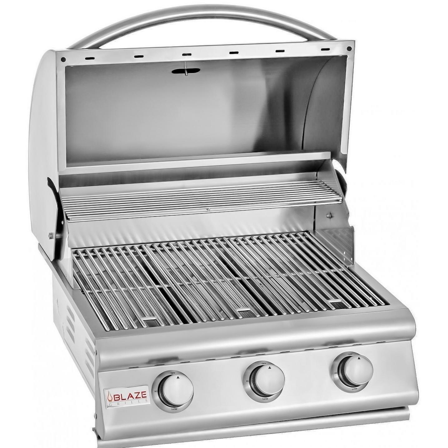 Blaze 25 Inch 3-Burner Built-In Gas Grill - Lid Open thumbnail