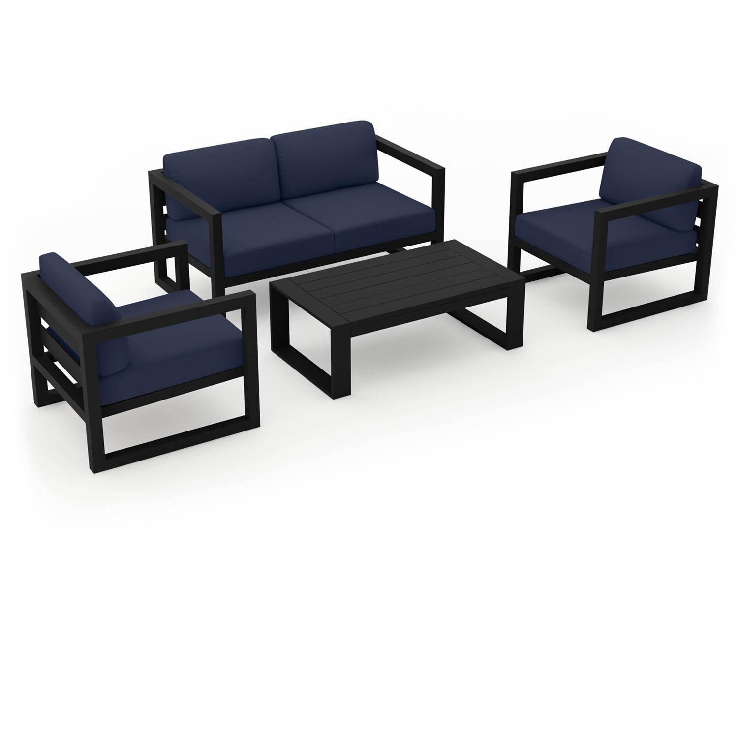Lakeview MSTYMAS-BK-4SS-IN Misty Cove 4 Pc Aluminum Seating Set in Black w/Loveseat & Spectrum Indio Cushions by Lakeview Outdoor Designs - Set Angled - White Background thumbnail