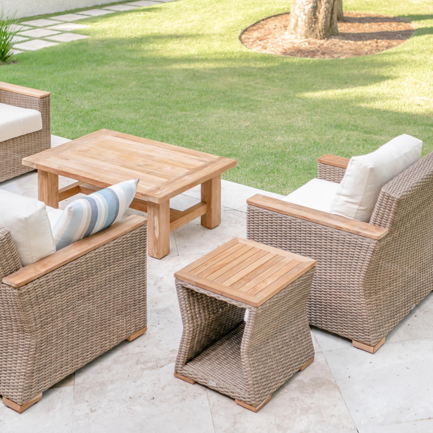 Teak + Table Monday Teak Patio Coffee Table - Aerial - Lifestyle thumbnail