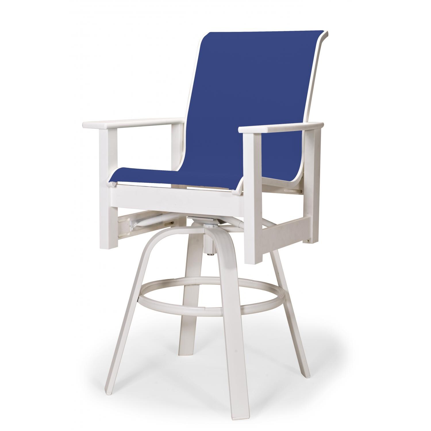 Leeward MGP Outdoor Swivel Bar Stool With Sling Seating By Telescope Casual - Textured Snow/Atlantis thumbnail