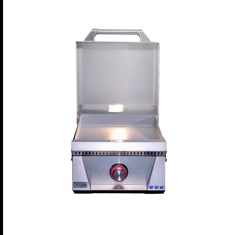Le Griddle Pro Series 40 16-in Built-In Propane Flat Top Grill w/ 3mm Plate & Lid - Open Lid on Grill - White Background thumbnail