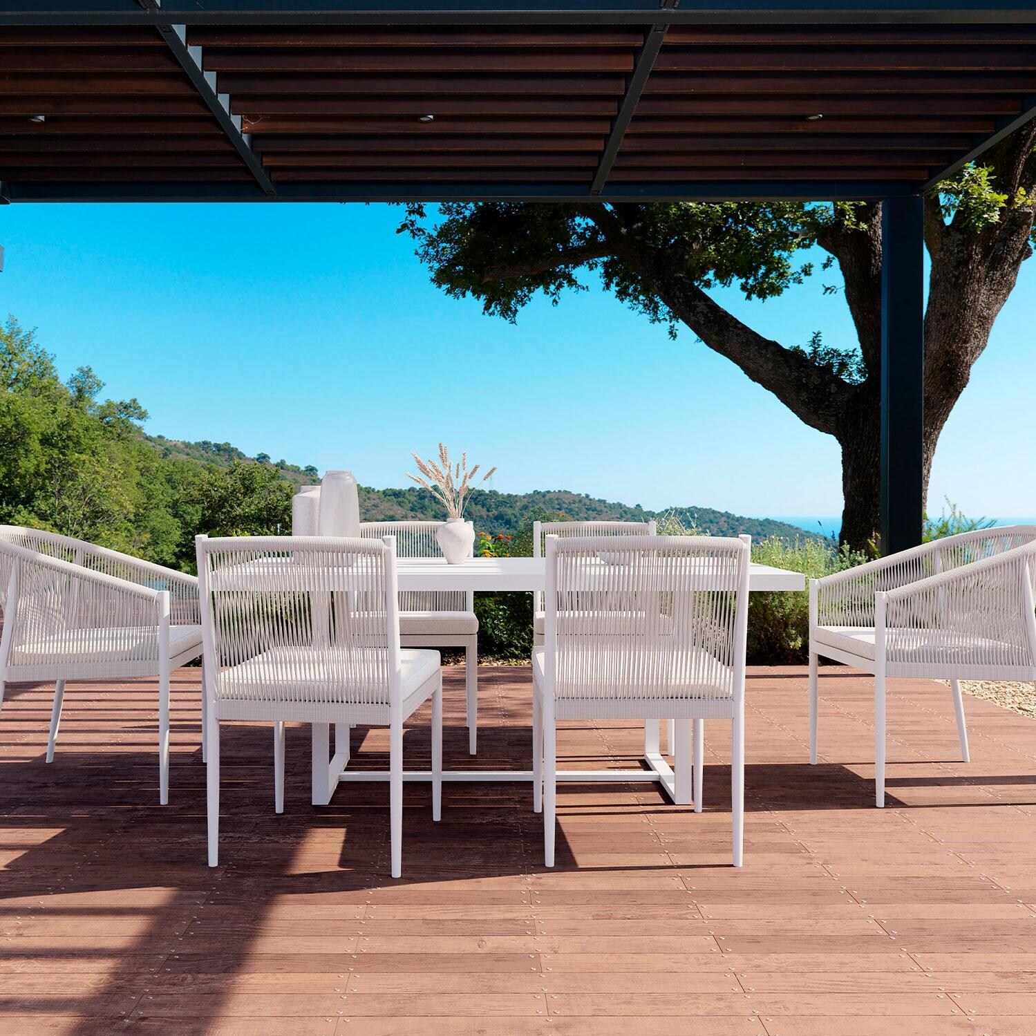 Azzurro Living Pavia 71 Inch White Aluminum Dining Table - On Patio - Lifestyle thumbnail