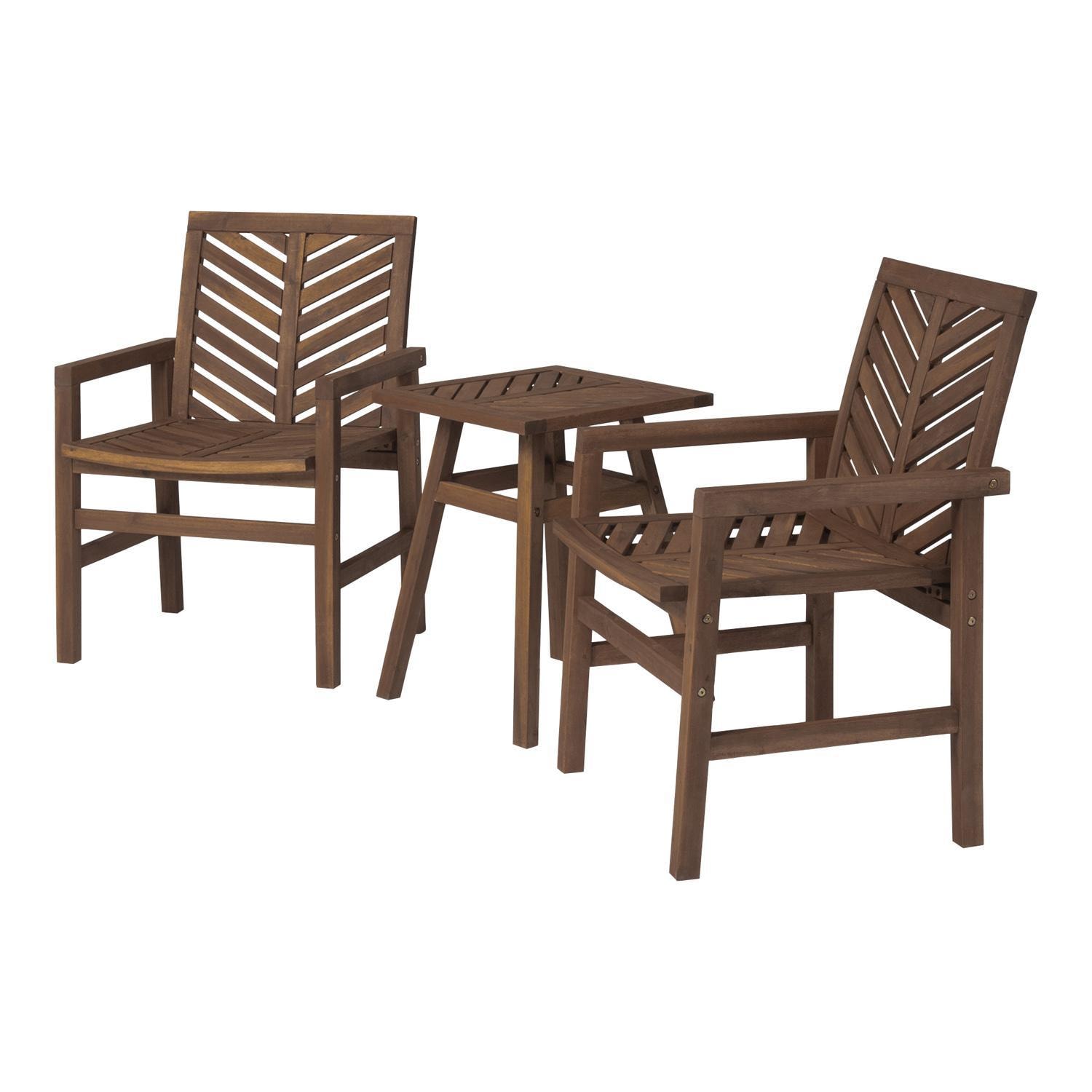 Ultimate Patio Wishlake 3 Piece Acacia Patio Conversation Set W/ 18 Inch Square End Table - Dark Brown - Angled View thumbnail