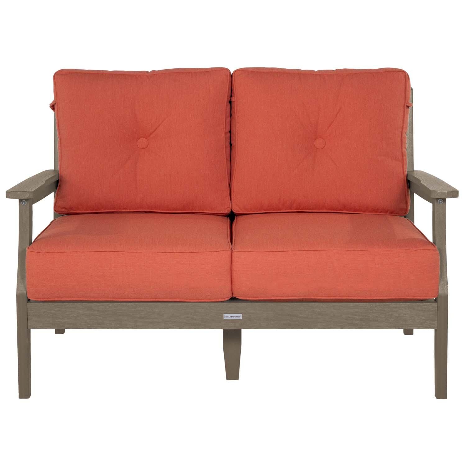 Blushing Bay 2 Person Recycled Plastic Loveseat in Canvas Persimmon/Woodland Brown by Lakeview Outdoor Designs - White Background thumbnail