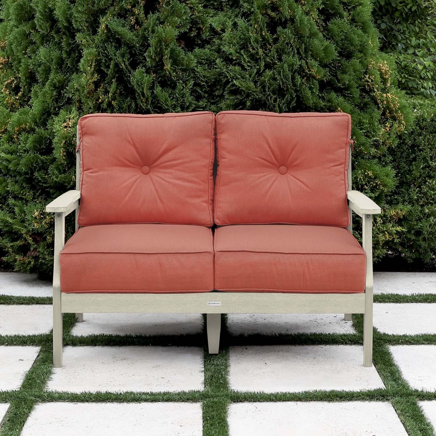 Lakeview Outdoor Designs Blushing Bay 2 Person Recycled Plastic Loveseat in Canvas Persimmon/Whitewash by - LV-KIT44426-CPE-WAE