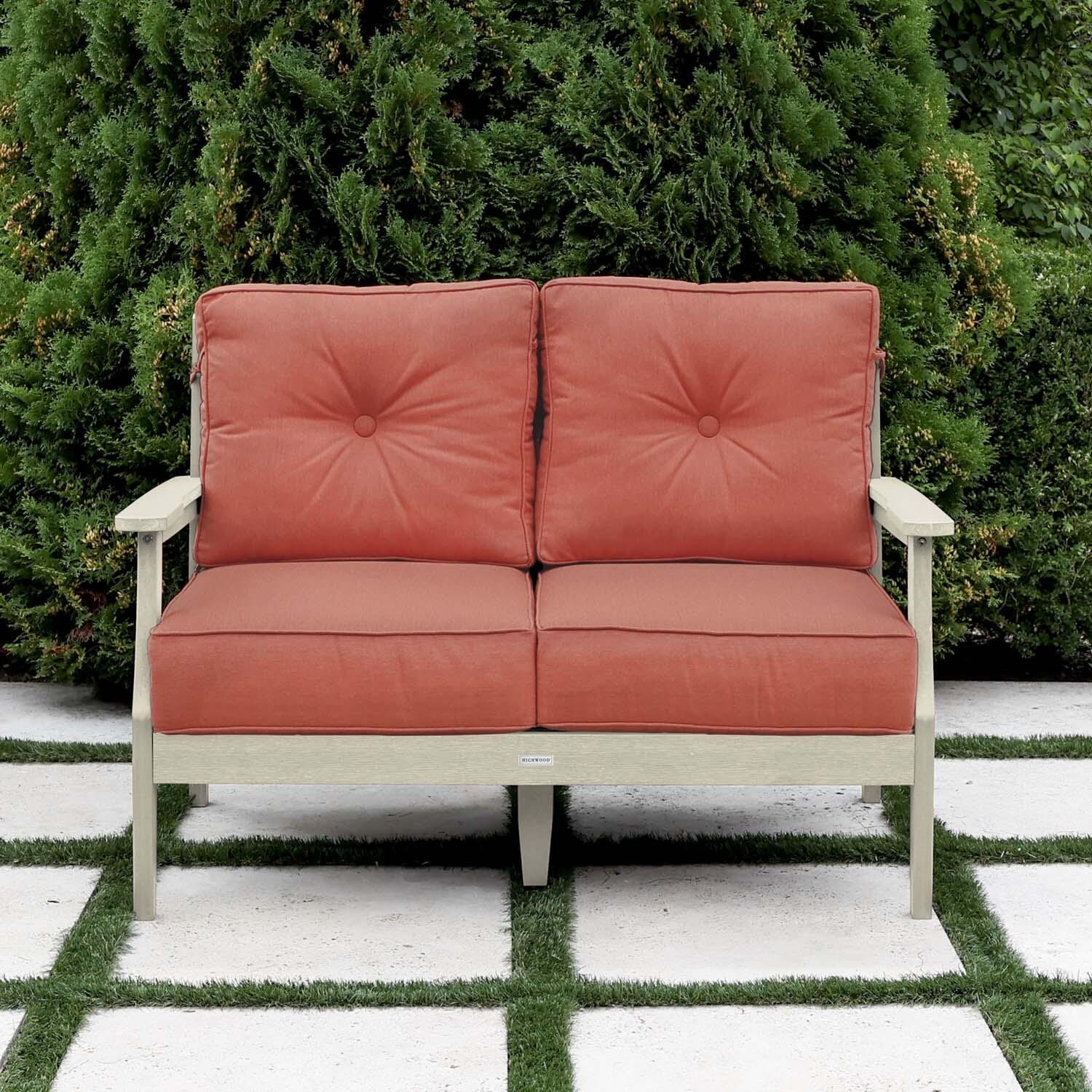 Blushing Bay 2 Person Recycled Plastic Loveseat in Canvas Persimmon/Whitewash by Lakeview Outdoor Designs
