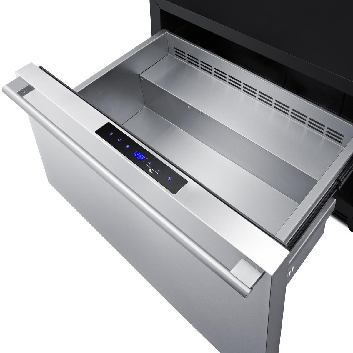 Summit SPHC30 30 Inch 2.4 Cu. Ft. Convertible Drawer Refrigerator/Warming Cabinet - Open Empty - White Background thumbnail