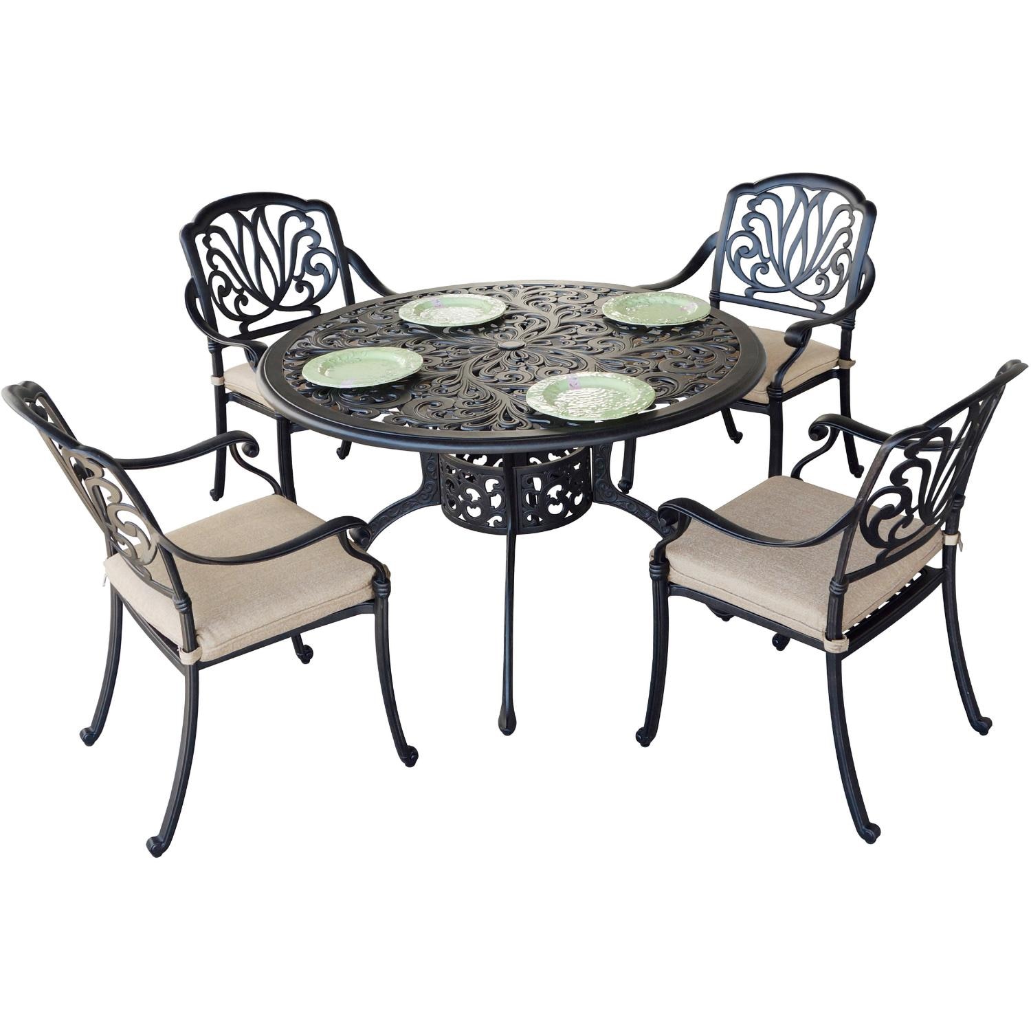 Elisabeth 5 Pc Cast Aluminum Dining Set w/ 48 Inch Series 80 Table in Antique Bronze/Beige by Darlee