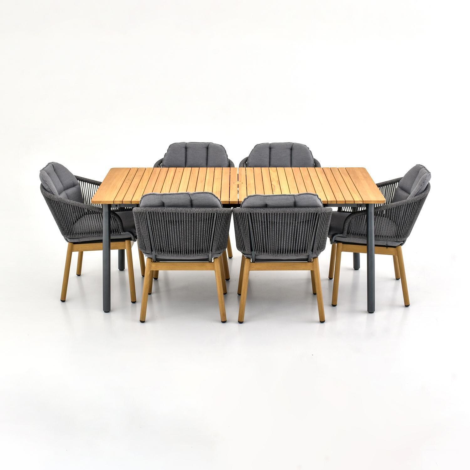 Lakeview Outdoor Designs LV-348-7 Lake Charles 7 Pc Aluminum Dining Set in Gray - Long Side - White Background thumbnail