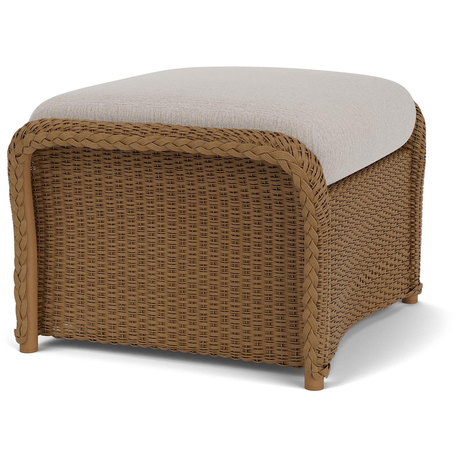 Lloyd Flanders Weekend Retreat Woven Ottoman in Hickory Finish W/ Remy Cloud Fabric - Angled thumbnail