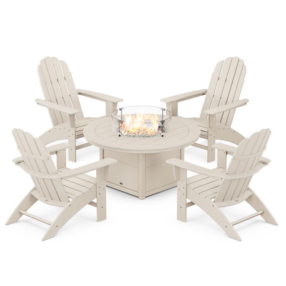 POLYWOOD Vineyard 5 Pc Recycled Plastic Fire Pit Seating Set in Sand by - PWS709-1-SA
