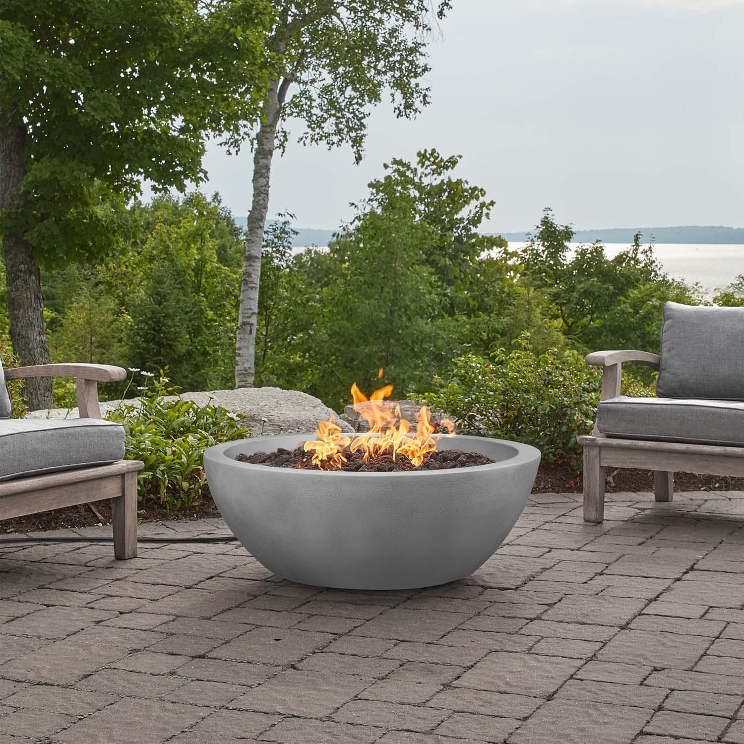 Dustyview 38-in Round Concrete Propane Fire Pit in Ash by BBQGuys Signature - Lifestyle thumbnail
