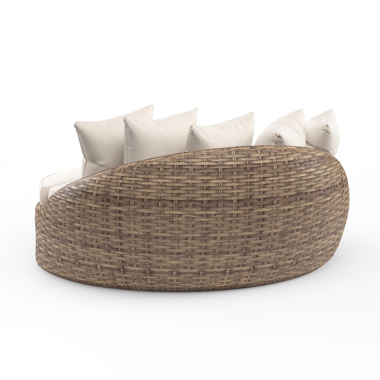 Sunset West - SW1701-99OT-FX-STKIT - Havana 69.5-Inch Round Resin Wicker Patio Daybed W/ Sunbrella Canvas Flax Cushions - Rear View - White Background thumbnail
