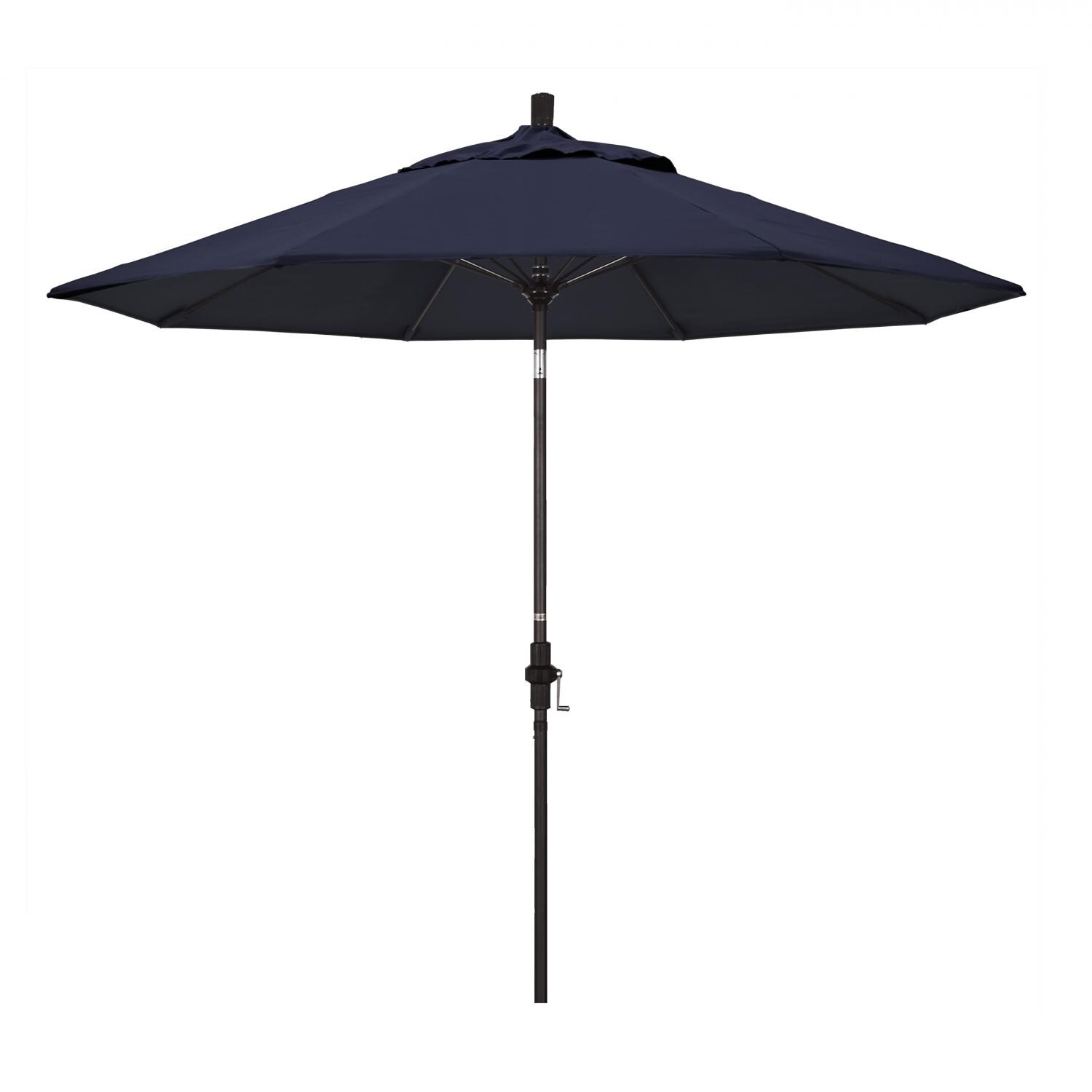 California Umbrella 9 Ft. Octagonal Aluminum Collar Tilt Patio Umbrella W/ Crank Lift & Fiberglass Ribs - Bronze Frame / Sunbrella Canvas Navy Canopy