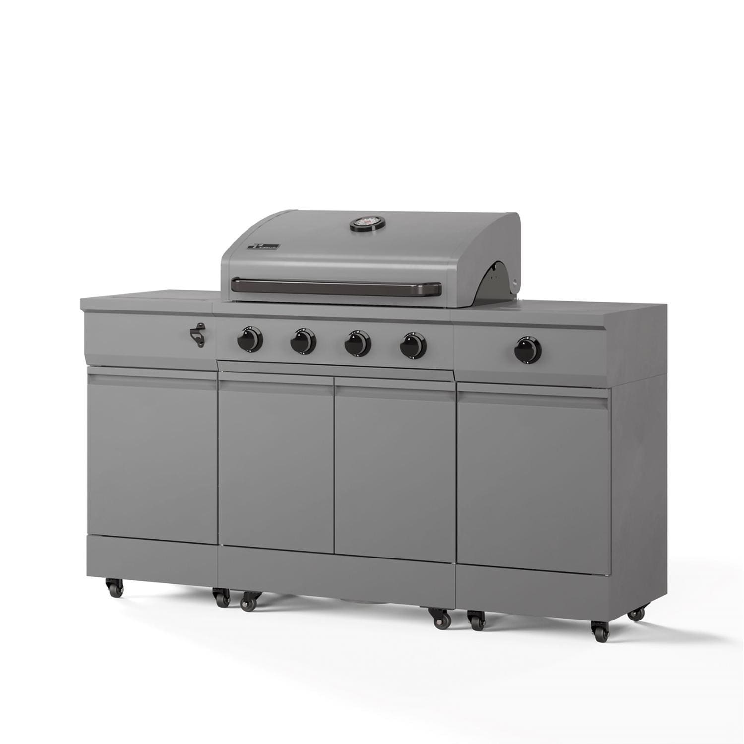 TYTUS Fresno Series 5-Burner Propane Island Grill in Gunmetal w/ Cover & Griddle - Angle - White Background thumbnail