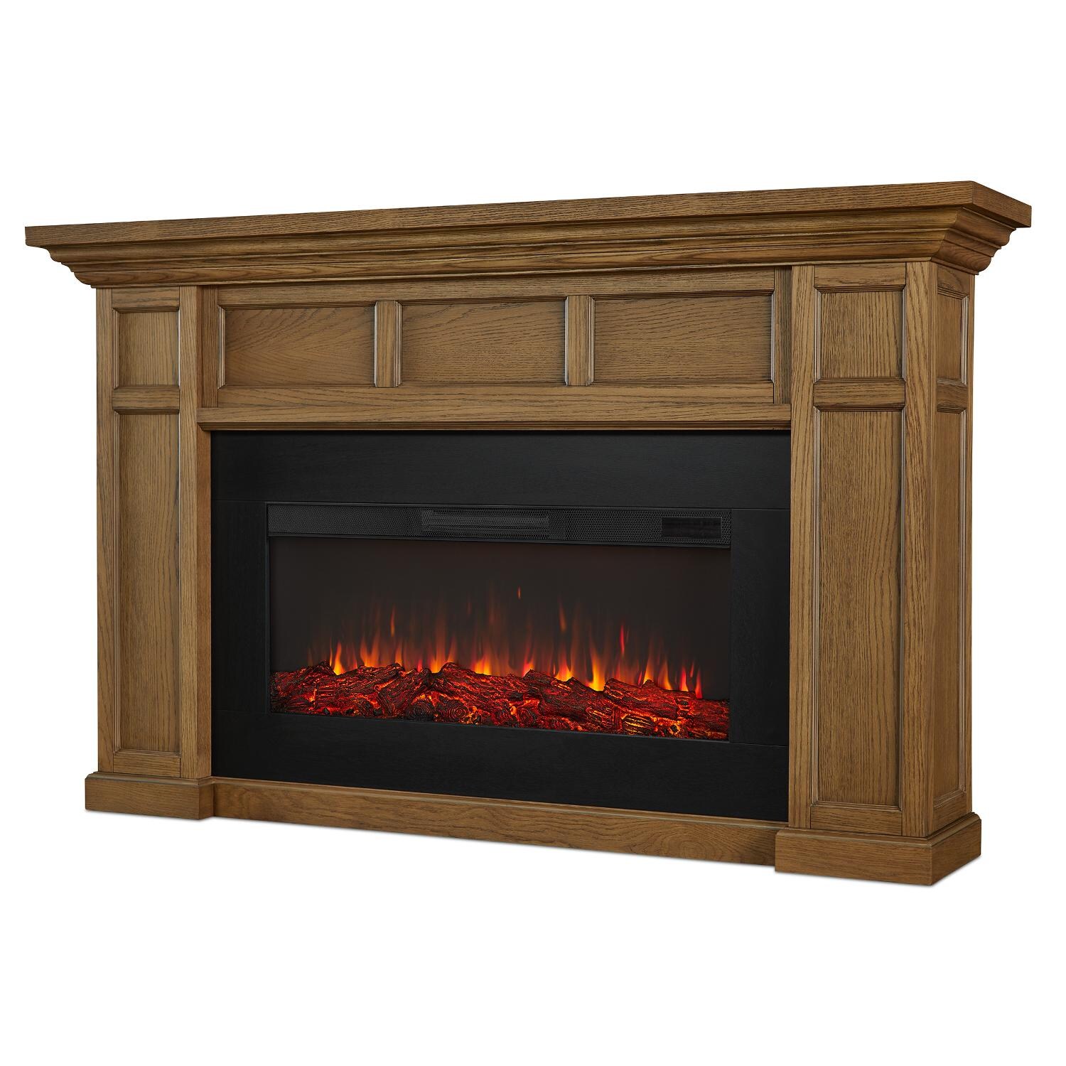 Real Flame 4130E-EO Alcott 74-Inch Electric Fireplace With Mantel - English Oak thumbnail