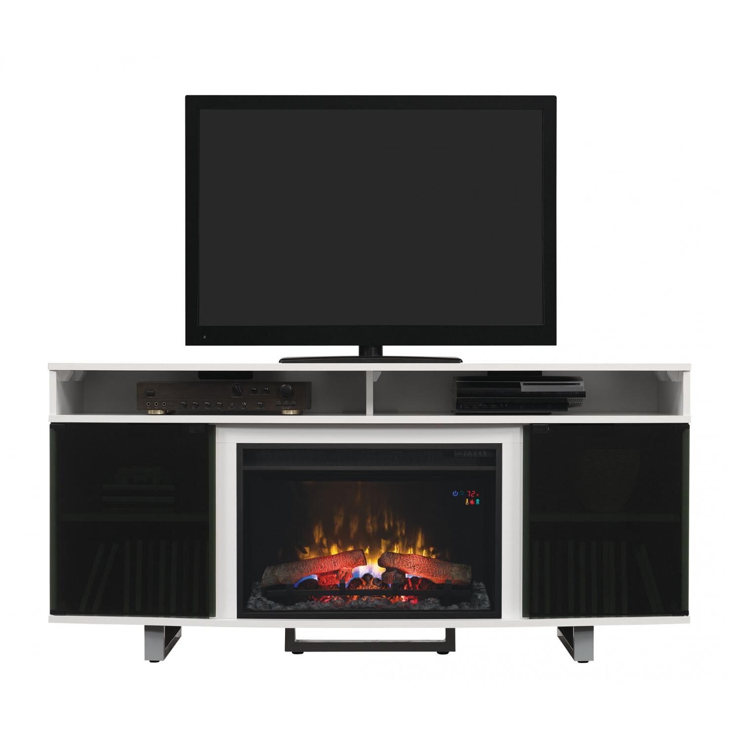Classic Flame 64-Inch Enterprise Lite Electric Fireplace Media Console With Traditional Log Set - High Gloss White thumbnail
