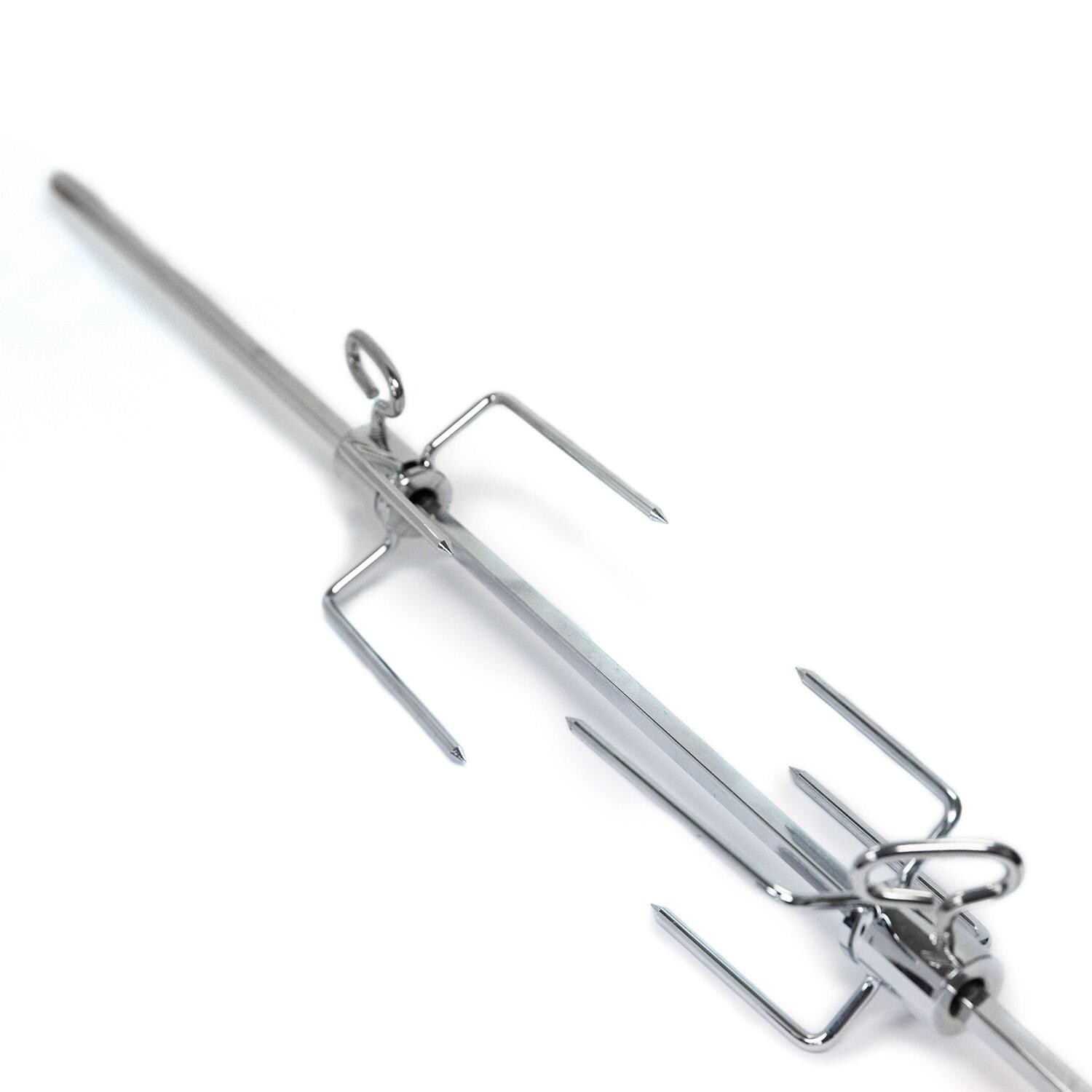 Broil King Chrome Heavy Duty Rotisserie Forks - 2 Pack - 50502 - On Spit Rod (Not Included) - White Background thumbnail