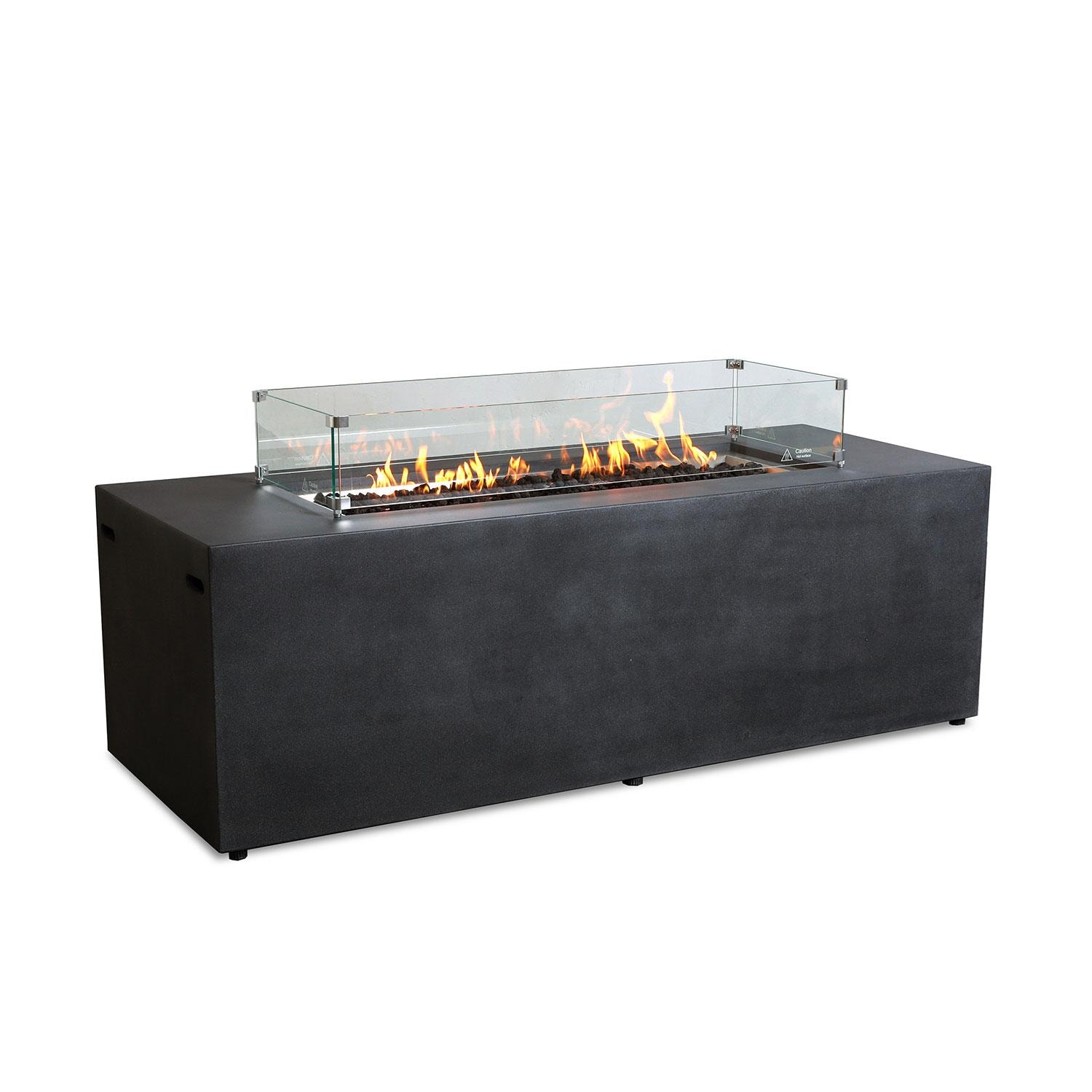 Glenwood 72-in Rectangular Concrete Natural Gas Fire Pit in Graphite by Lakeview Outdoor Designs - Glass Wind Guard - White Background thumbnail