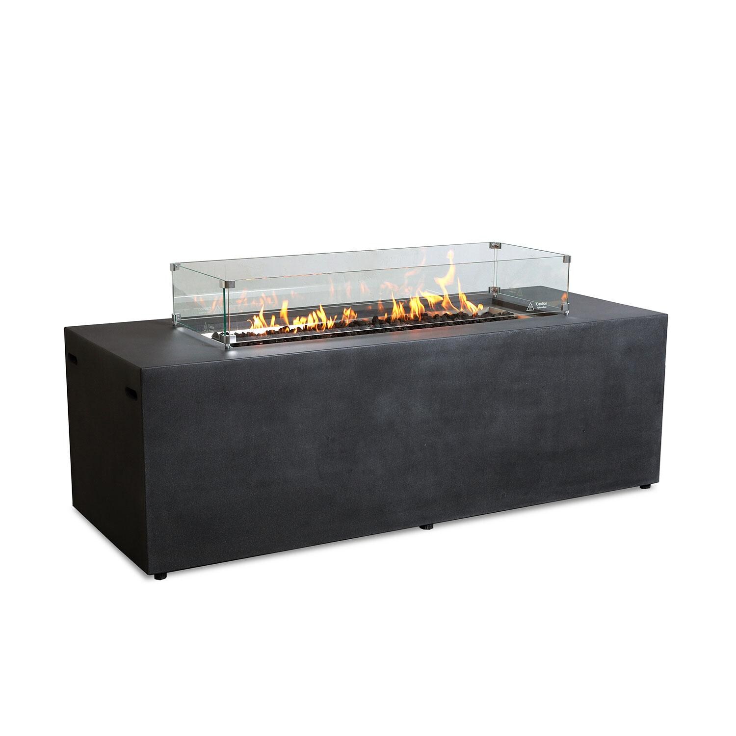 Glenwood 72-in Rectangular Concrete Natural Gas Fire Pit in Graphite by Lakeview Outdoor Designs - Glass Wind Guard - White Background thumbnail