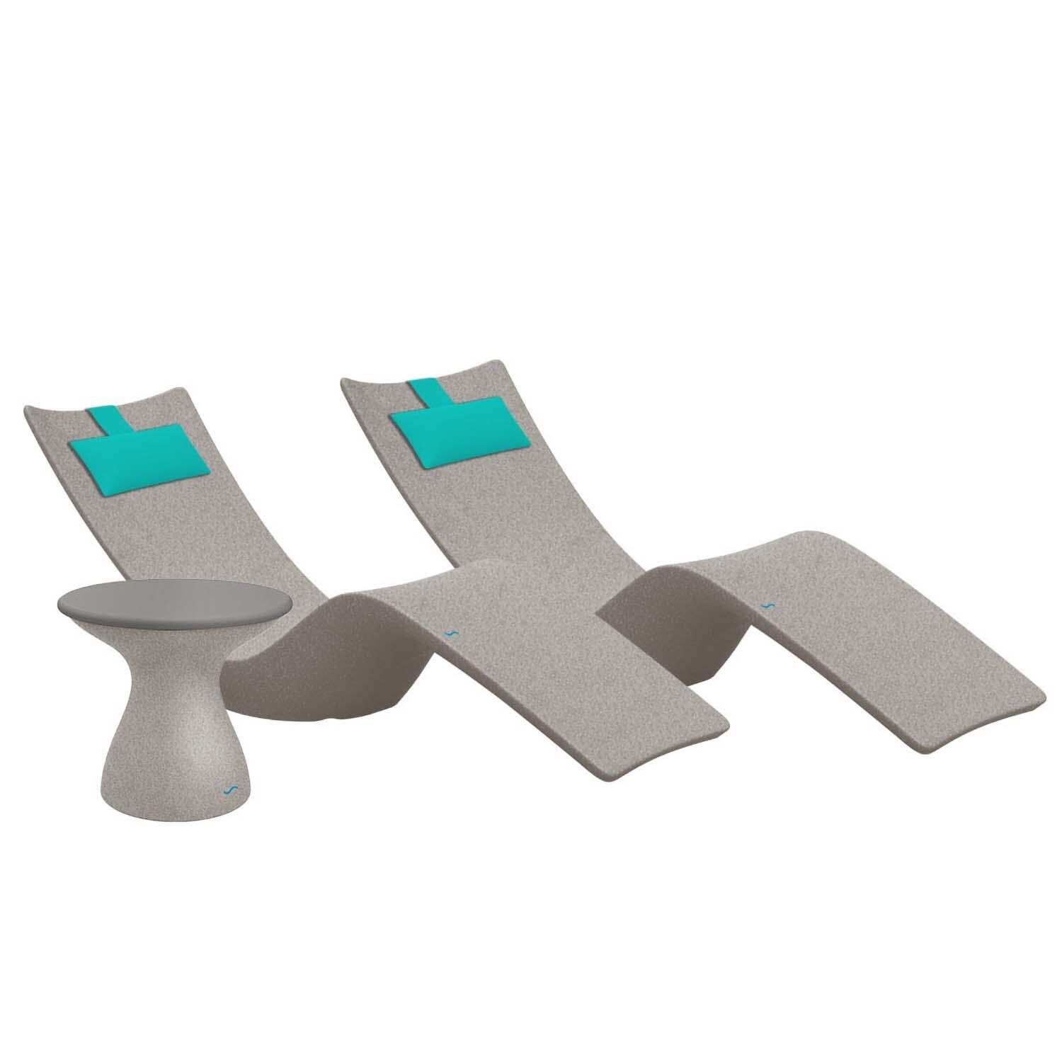 Ledge Lounger Autograph Chaise Lounge (Set of 2) W/Side Table - Sandstone W/Gray Lid & Aruba Pillow - White Background thumbnail