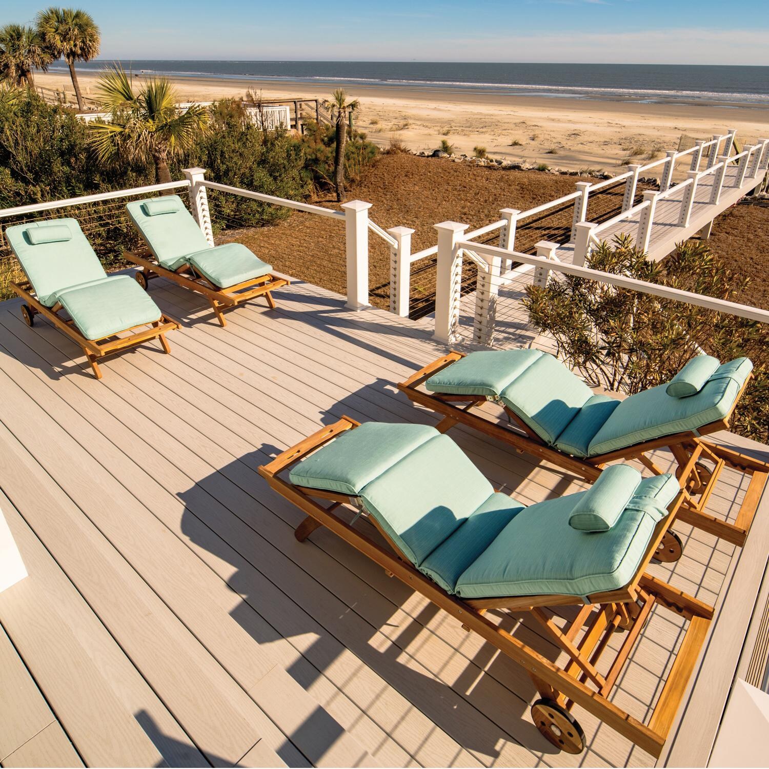 Royal Teak Collection 4 Piece Sun Bed Teak Patio Chaise Lounge Set W/ Sunbrella Canvas Spa Cushions thumbnail