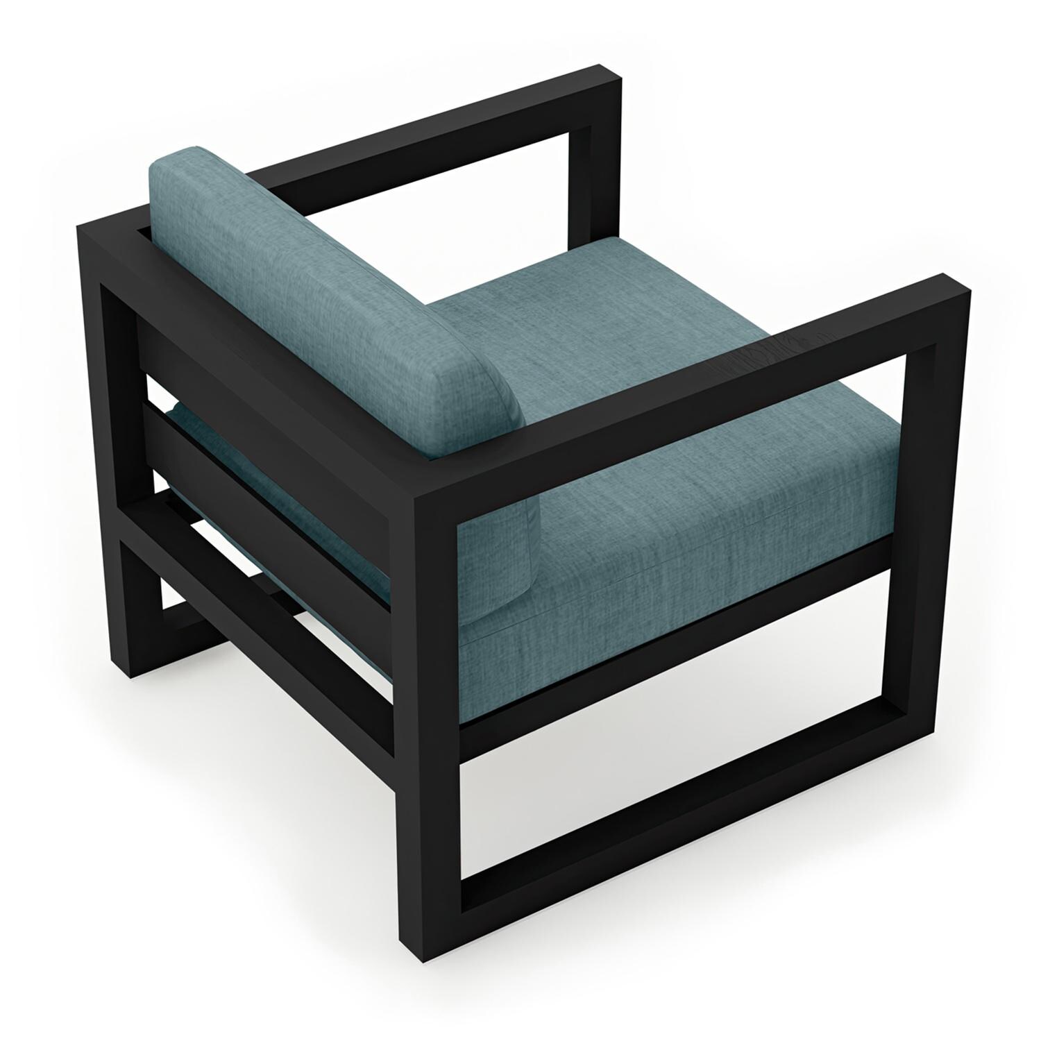 Lakeview MSTYCV-BK-CC-CL Misty Cove Aluminum Club Chair in Black w/Cast Lagoon Cushions by Lakeview Outdoor Designs - Angled Back - White Background thumbnail