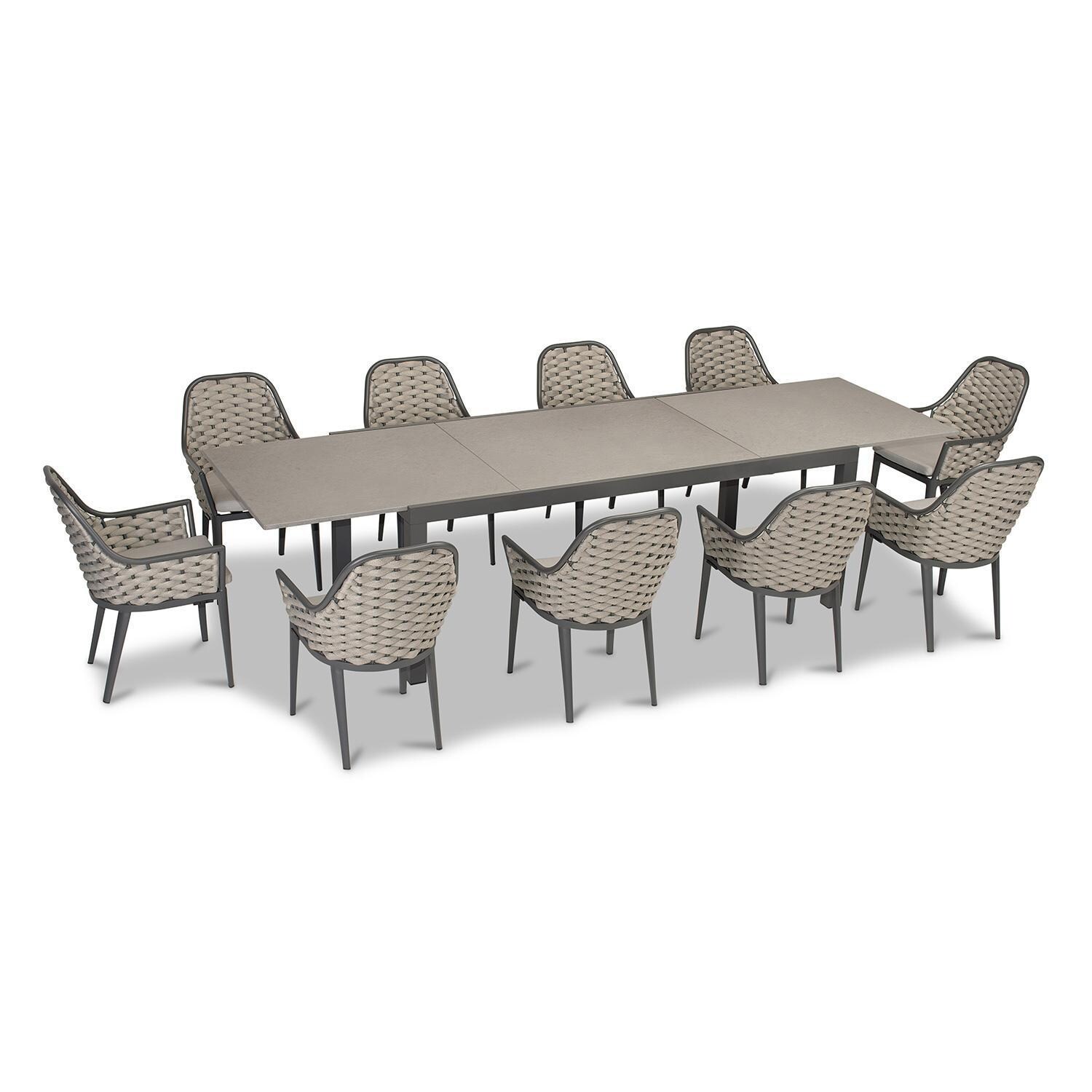 Chloe Bay 13 Pc Aluminum Extendable Dining Set in Slate/Concrete by Lakeview - Top Angle View - White Background thumbnail