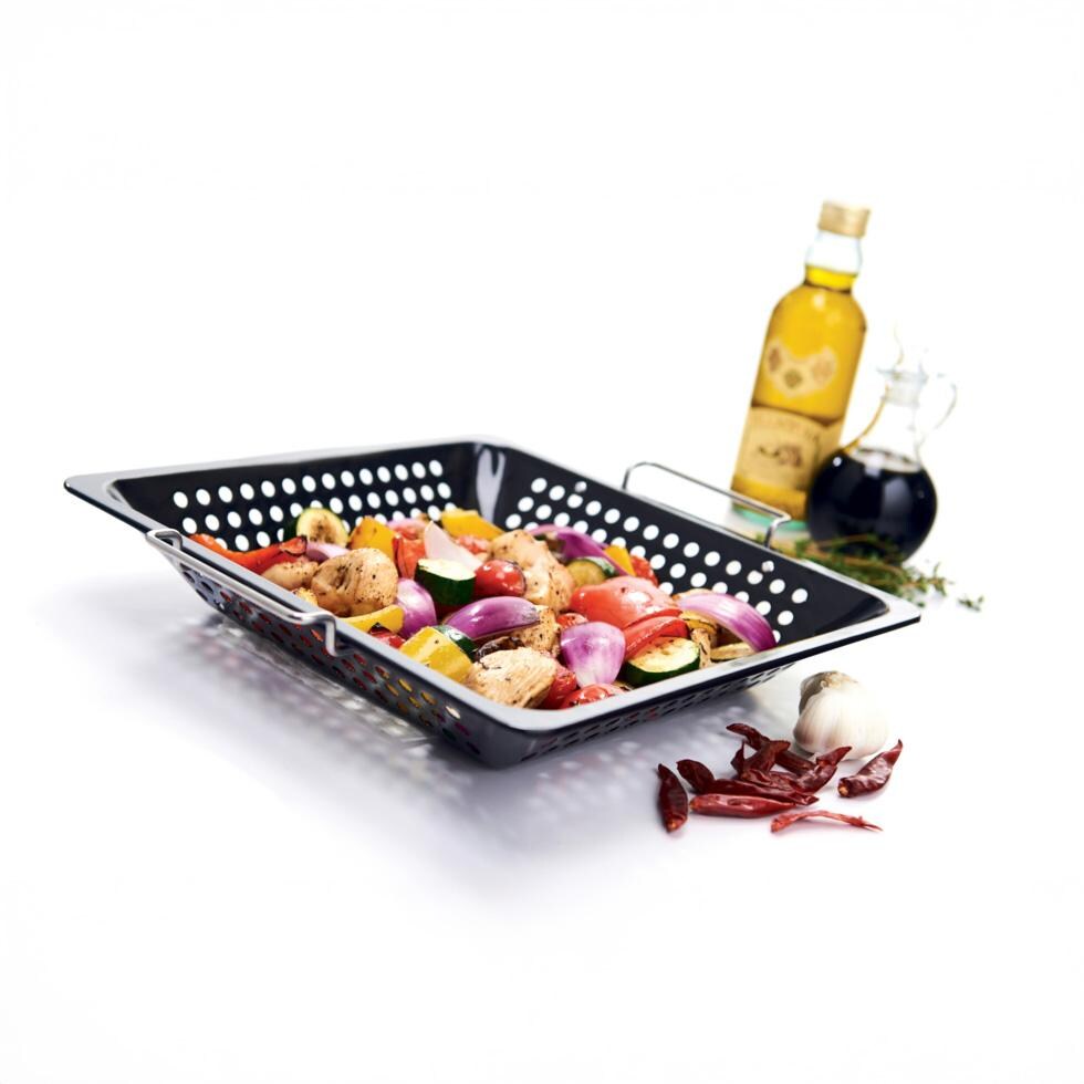 GrillPro Porcelain Coated Wok Grill Topper - 98121 - Pan w/ Food - White Background thumbnail