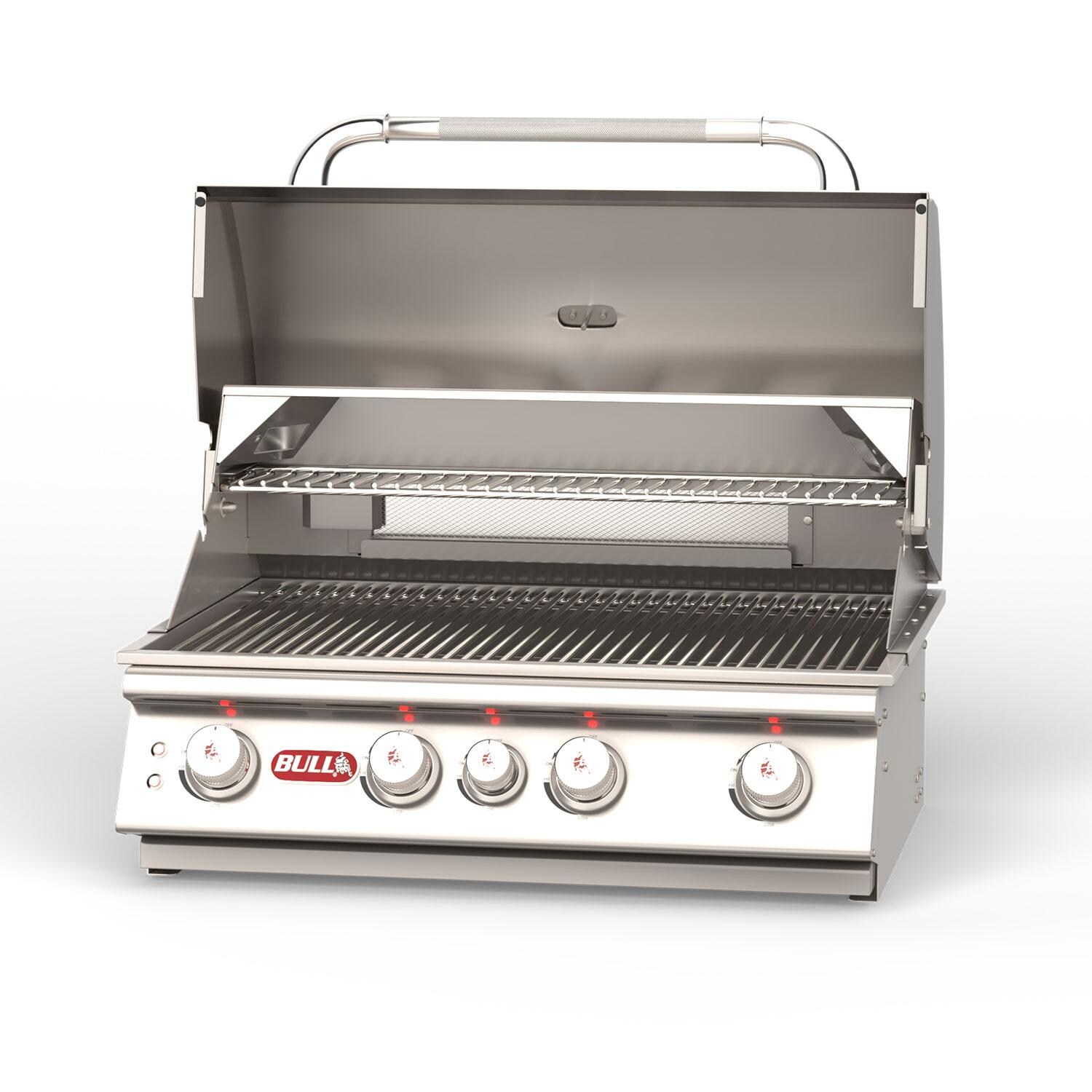 Bull 47629 Angus 30-in 4-Burner Built-In Natural Gas Grill - Hood Up - Left View - White Background thumbnail