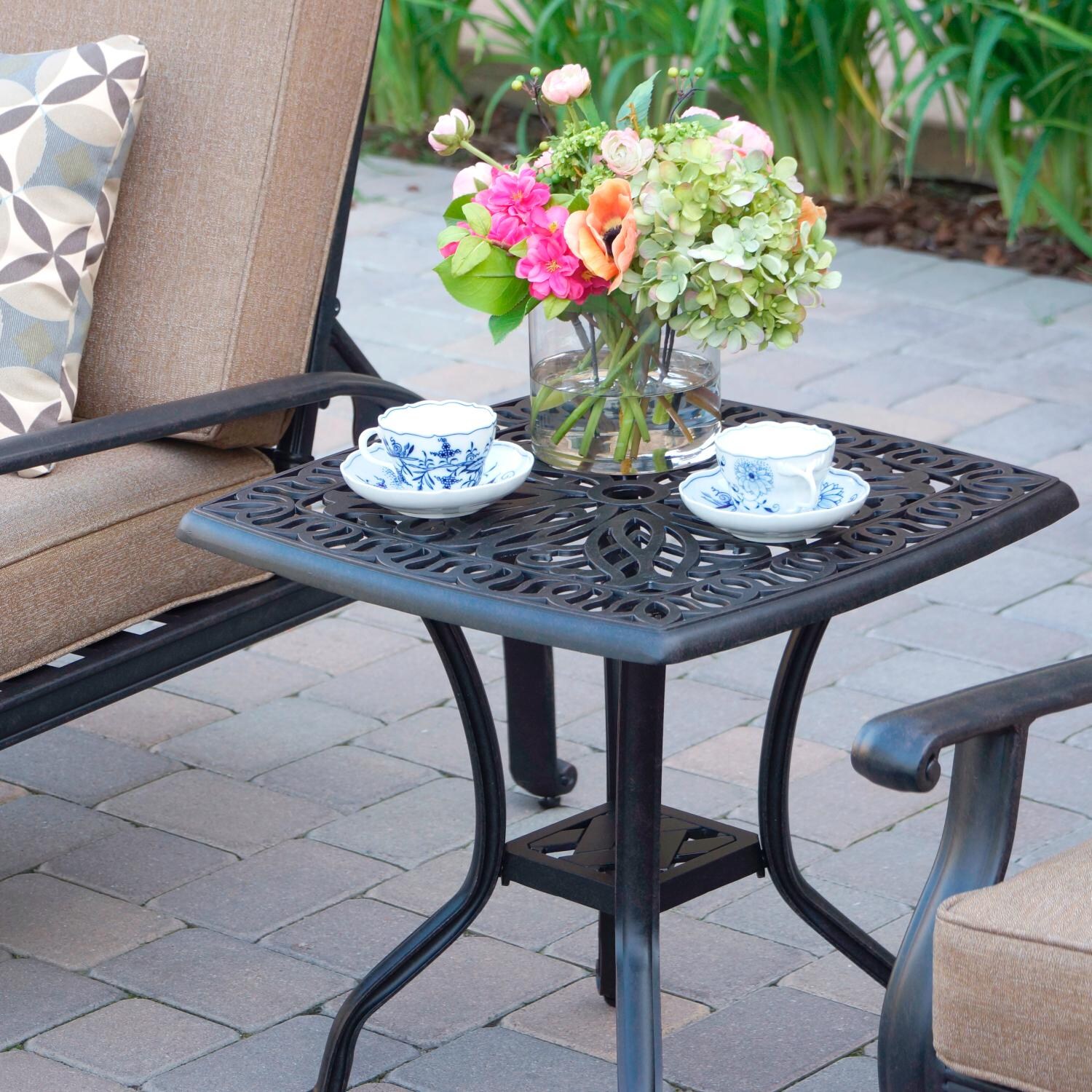 Darlee Elisabeth Patio End Table - Antique Bronze - Lifestyle View thumbnail