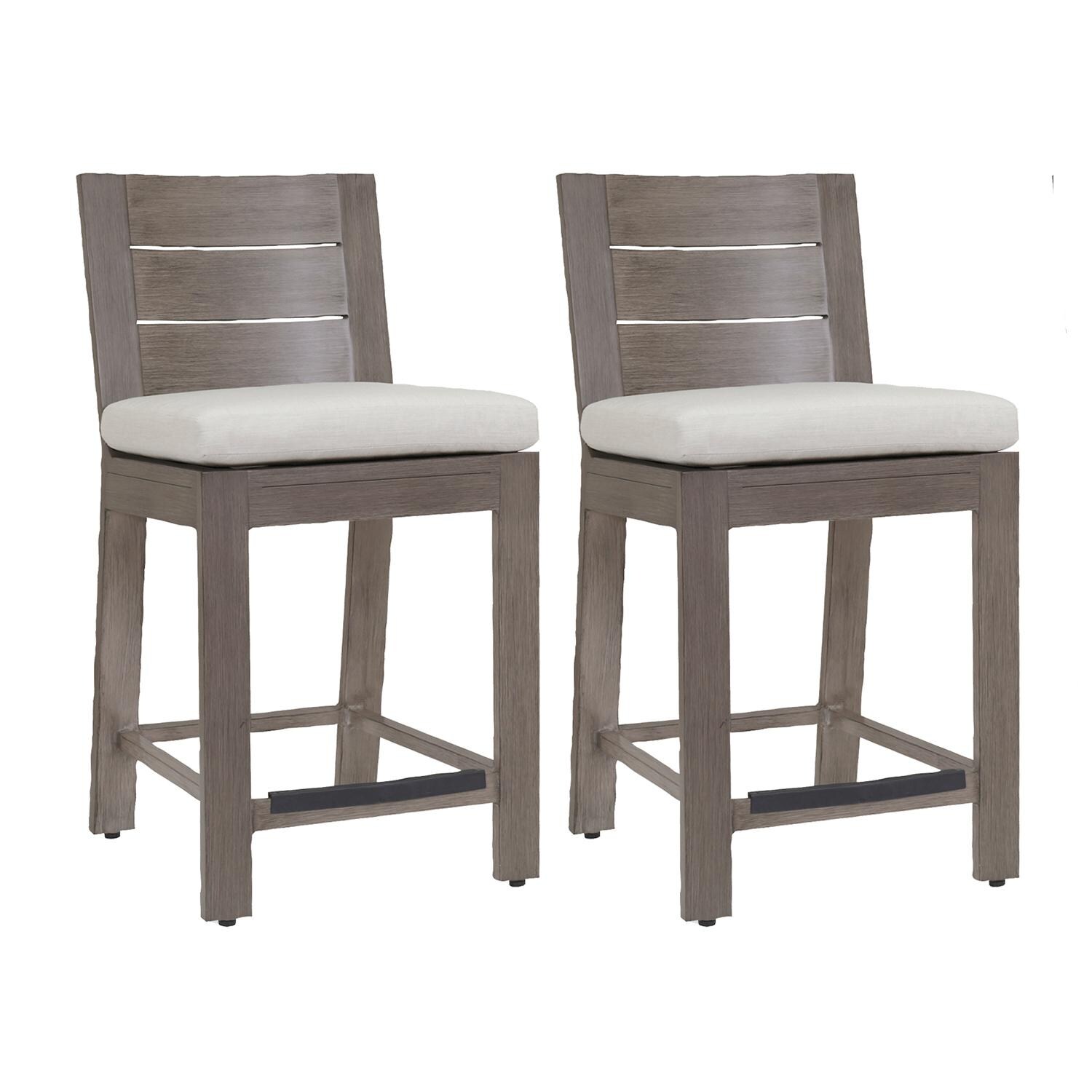 Laguna 2 Piece Aluminum Counter Height Bar Stool Set W/ Sunbrella Canvas Flax Cushions By Sunset West thumbnail