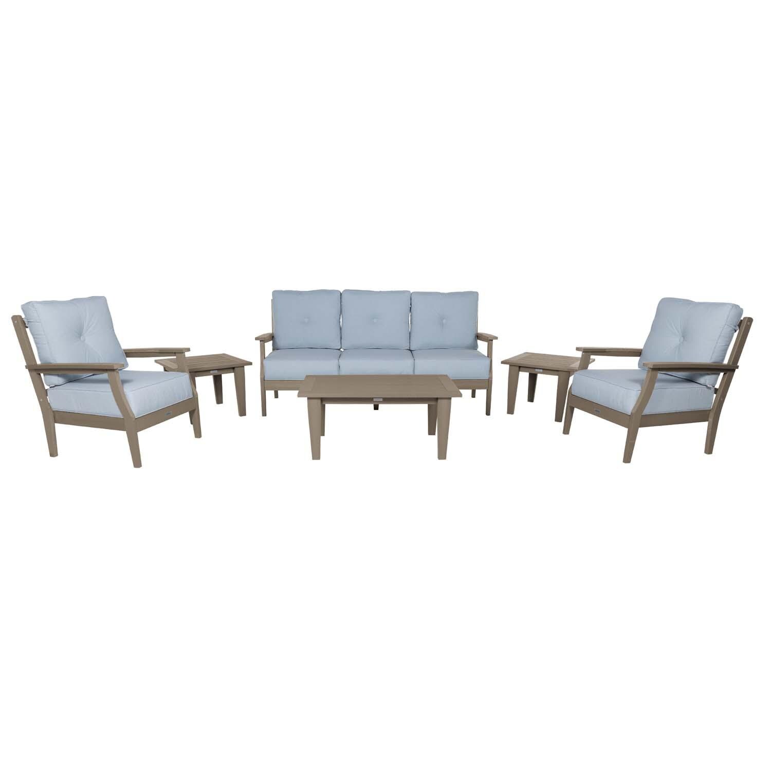 Blushing Bay 6 Pc Recycled Plastic Seating Set w/ Sofa in Bliss Dew/Woodland Brown by Lakeview Outdoor Designs - White Background thumbnail