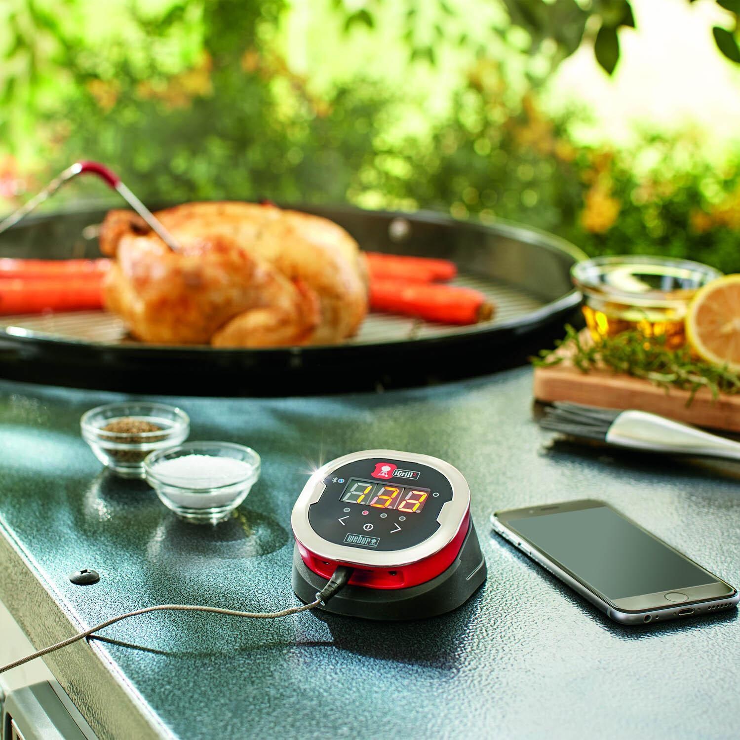 Weber 7203 iGrill 2 Wireless Bluetooth Grill Thermometer - In Use With Charcoal Grill thumbnail