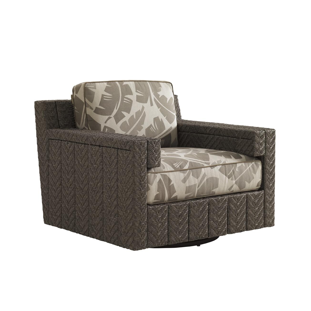 Blue Olive Wicker Patio Swivel Glider Club Chair W/ Sunbrella Fabric By Tommy Bahama