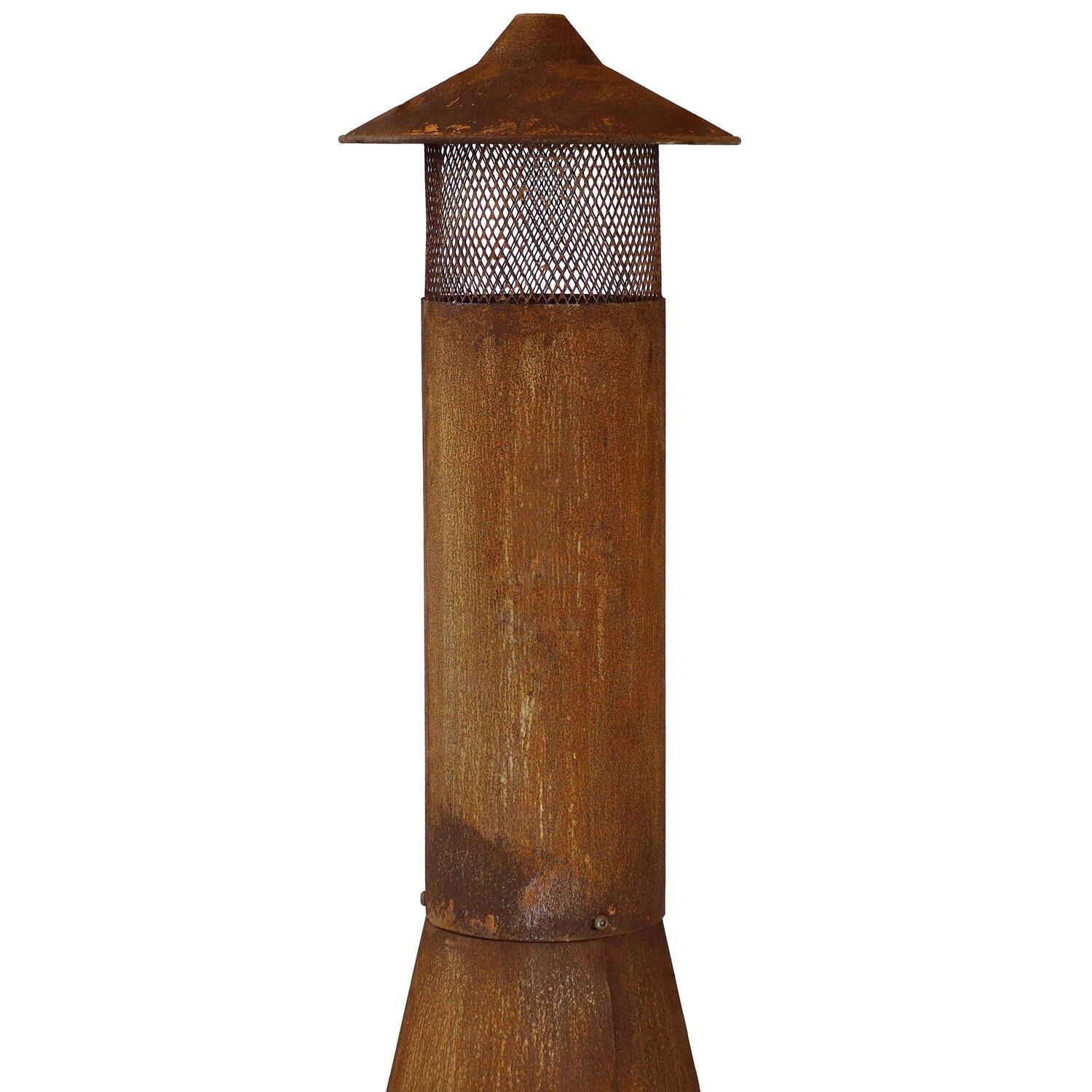 Ultimate Patio 70-Inch Rustic Steel Wood Burning Chiminea - Rust - Chimney Cap - White Background thumbnail