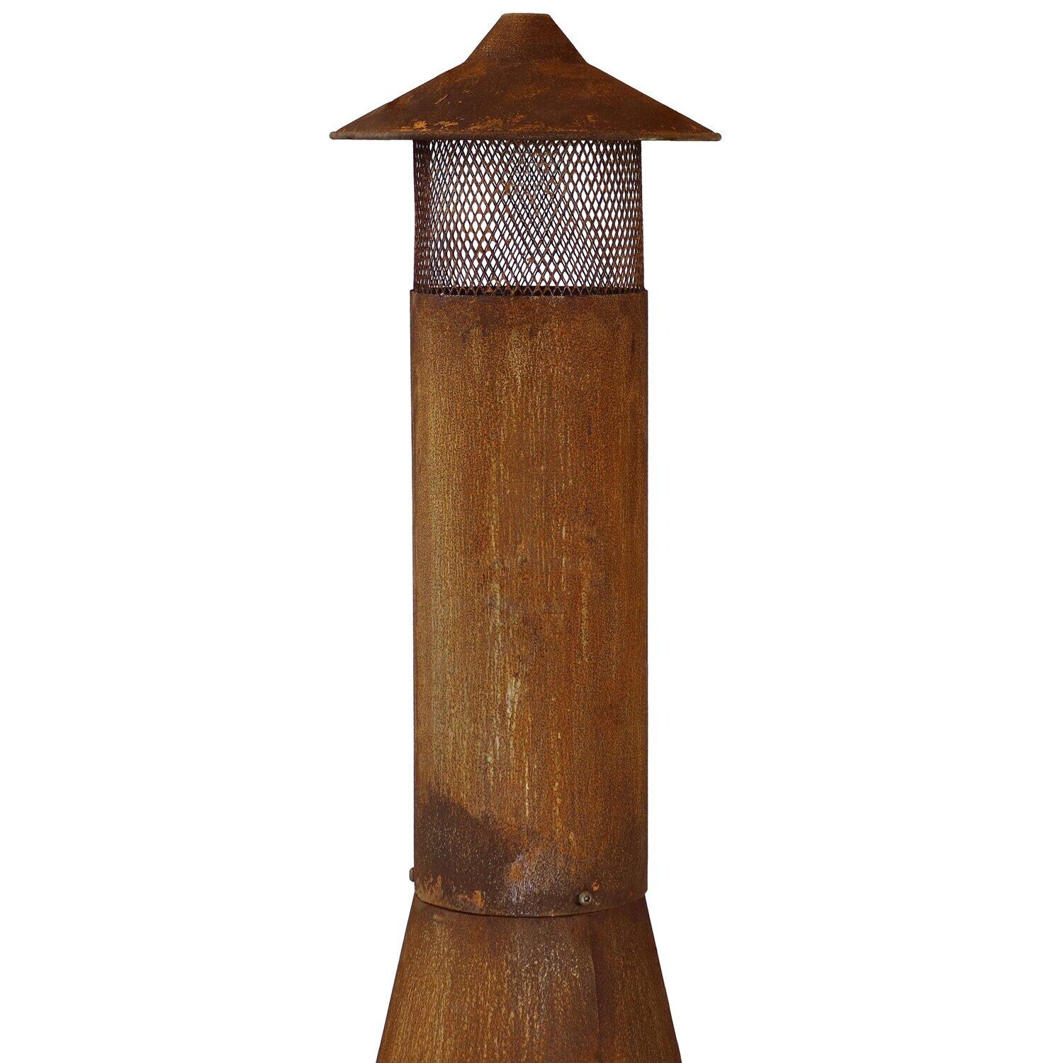 Ultimate Patio 70-Inch Rustic Steel Wood Burning Chiminea - Rust - Chimney Cap - White Background thumbnail