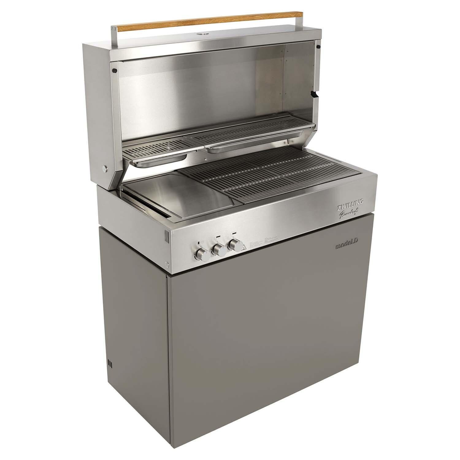 Flammkraft 1029541 Model D Propane Gas Grill - Taupe - Shown w/ Teppanyaki Plate (Sold Separately) - White Background thumbnail