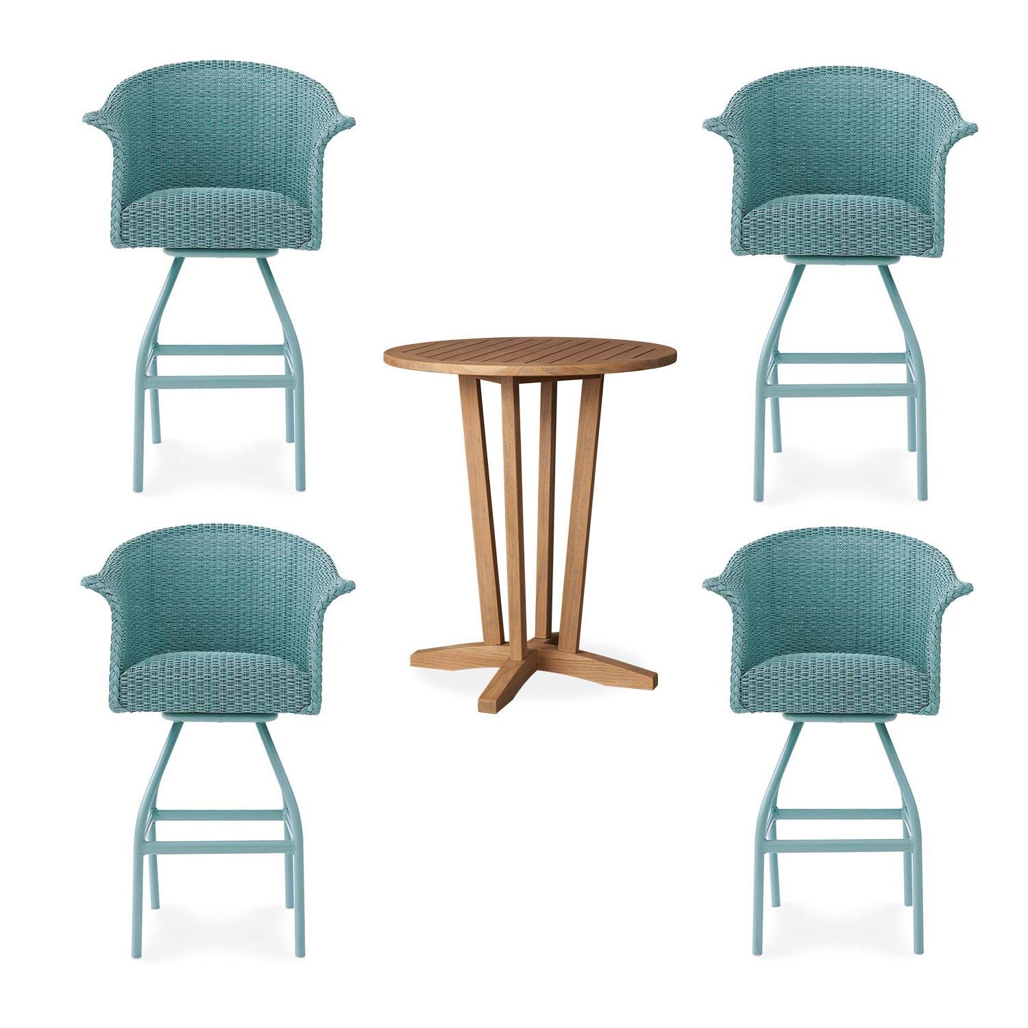 Timeless View 5 Pc Wicker Bar Set w/ Bar Stools in Sea Glass by Lakeview Outdoor Designs